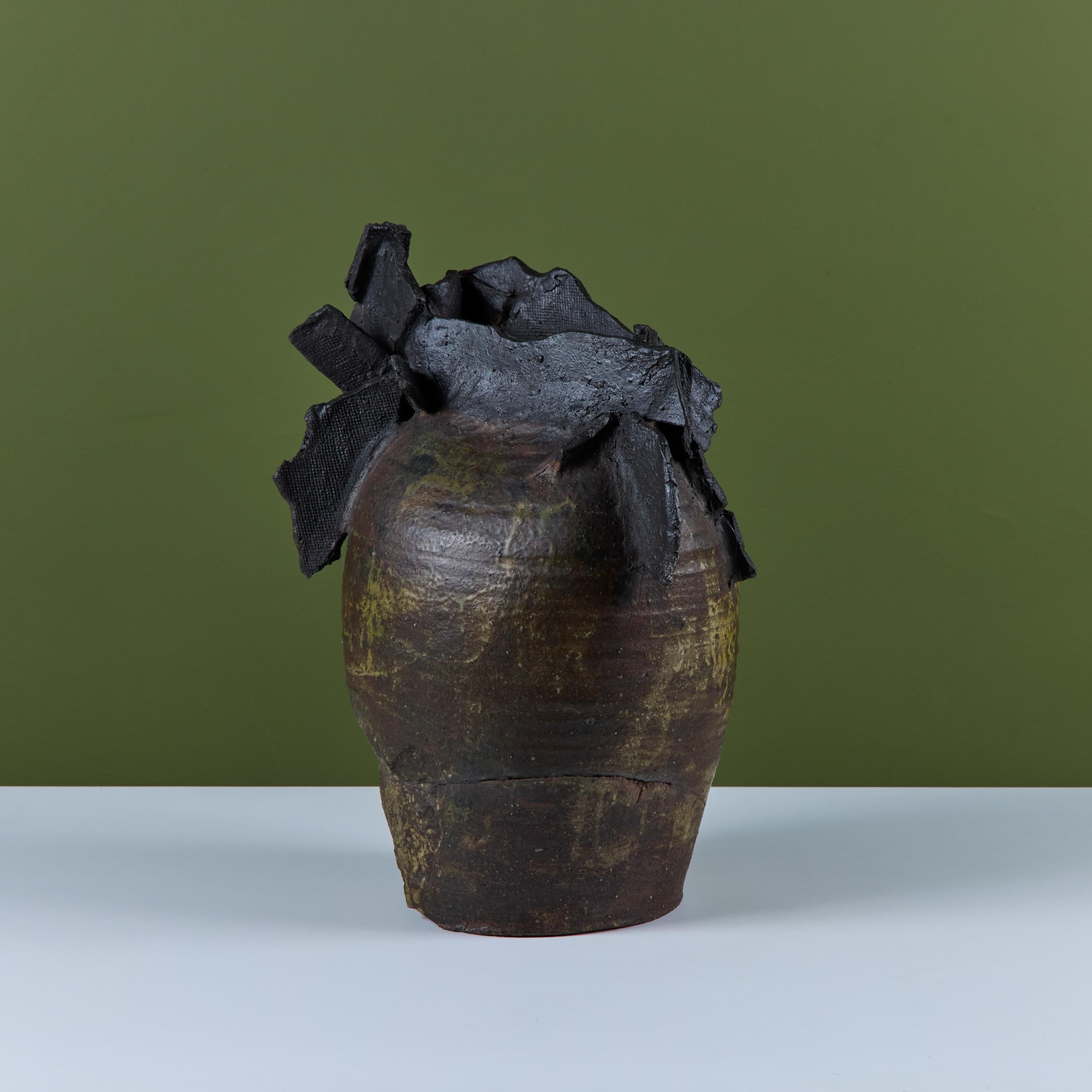 Large Brutalist Japanese Ceramic Vase by Takao Tomono For Sale 5