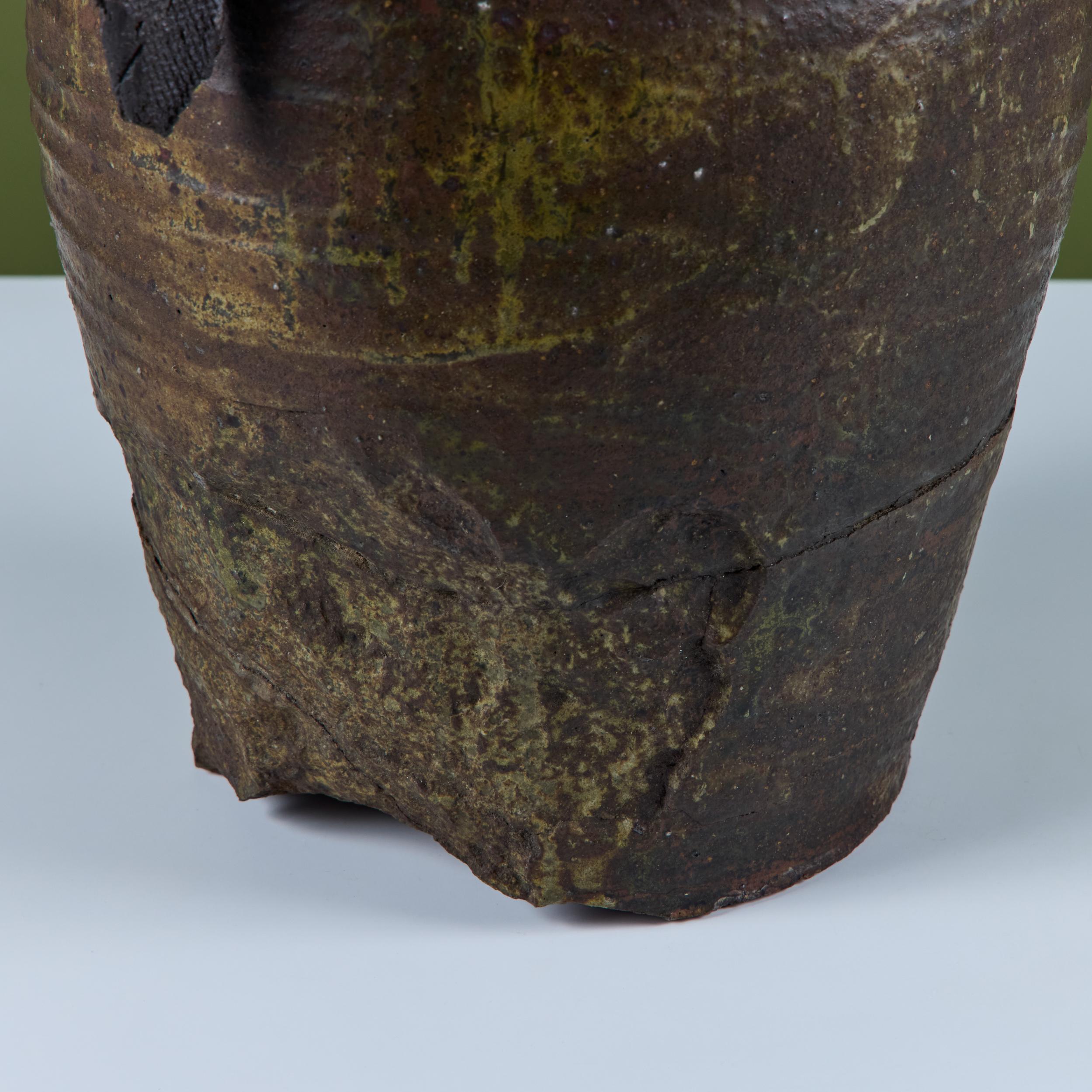 Large Brutalist Japanese Ceramic Vase by Takao Tomono For Sale 9