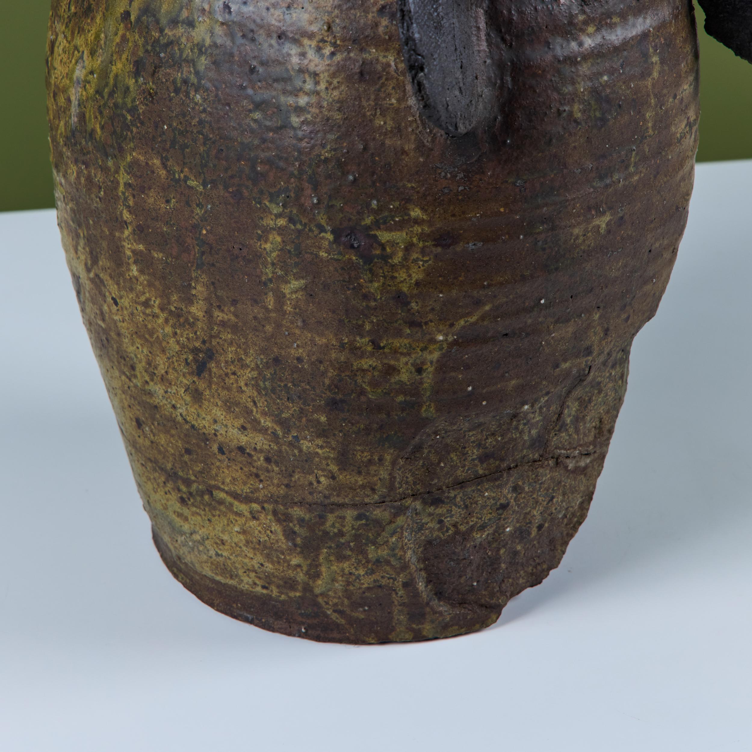 Large Brutalist Japanese Ceramic Vase by Takao Tomono For Sale 10