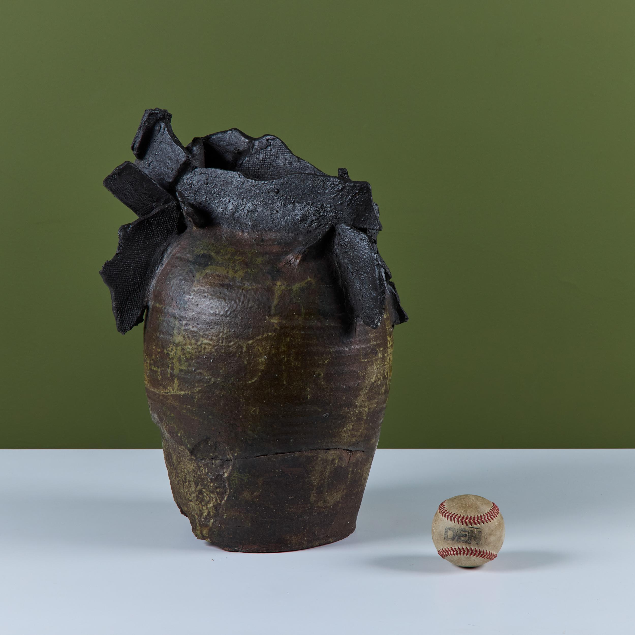 Glazed Large Brutalist Japanese Ceramic Vase by Takao Tomono For Sale