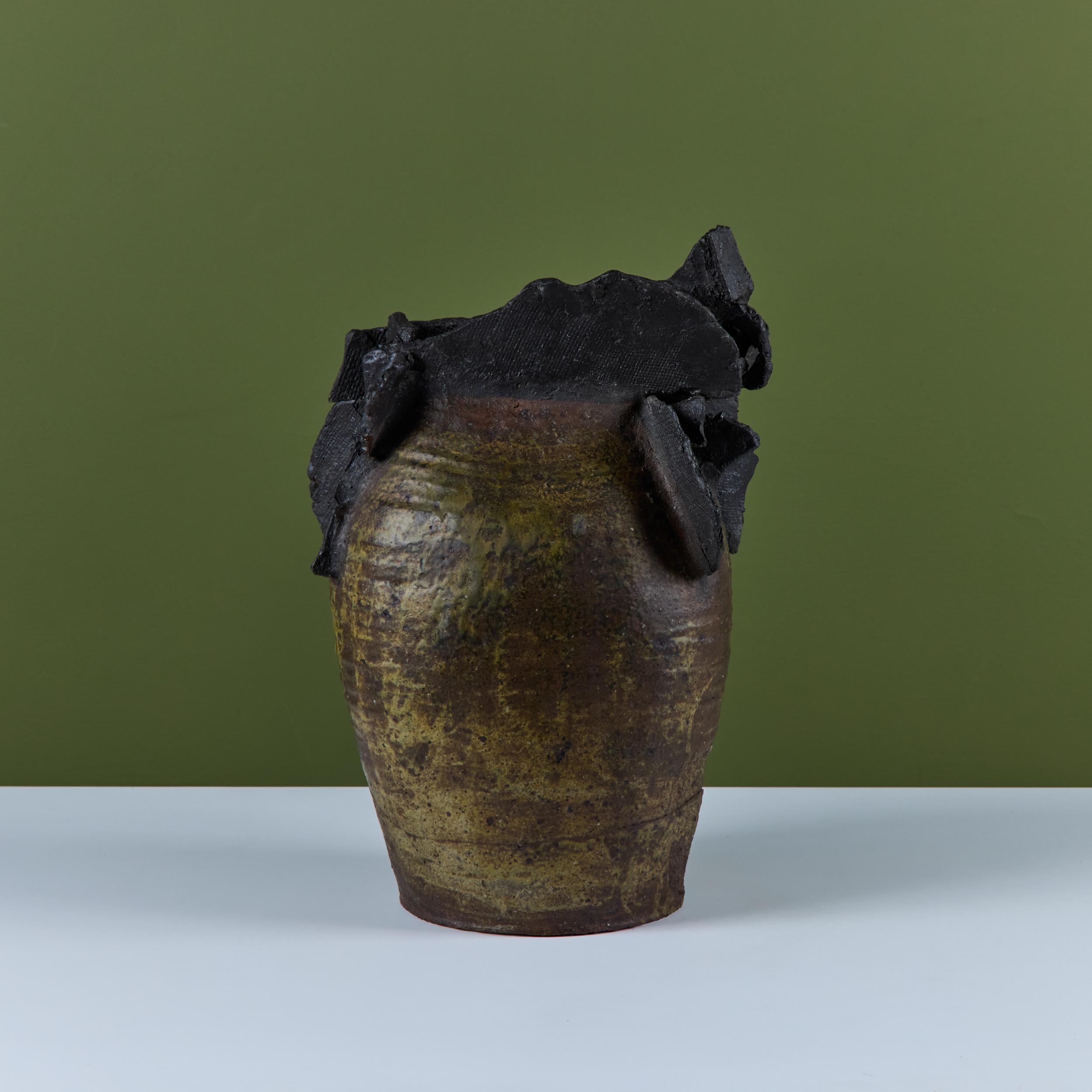Large Brutalist Japanese Ceramic Vase by Takao Tomono For Sale 2