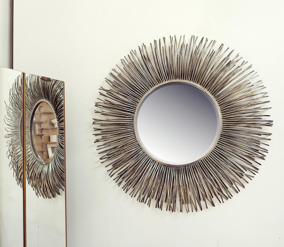 Grande specchio brutalista in metallo Ø 95 cm in vendita 2