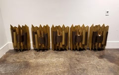 Large Brutalist Metal Sconces Gold and Bronze color Set of 5