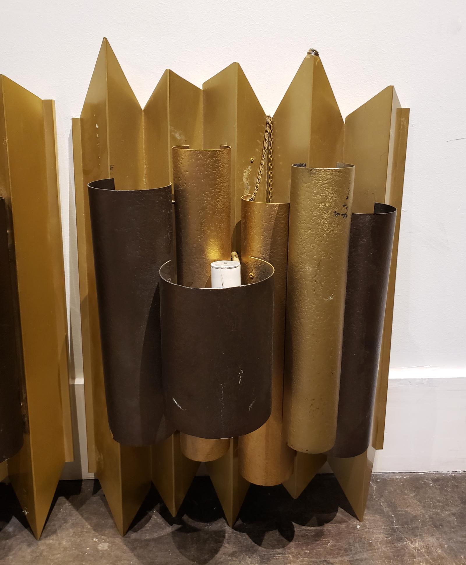 Large Brutalist Metal Sconces Gold and Bronze color Set of 5 1