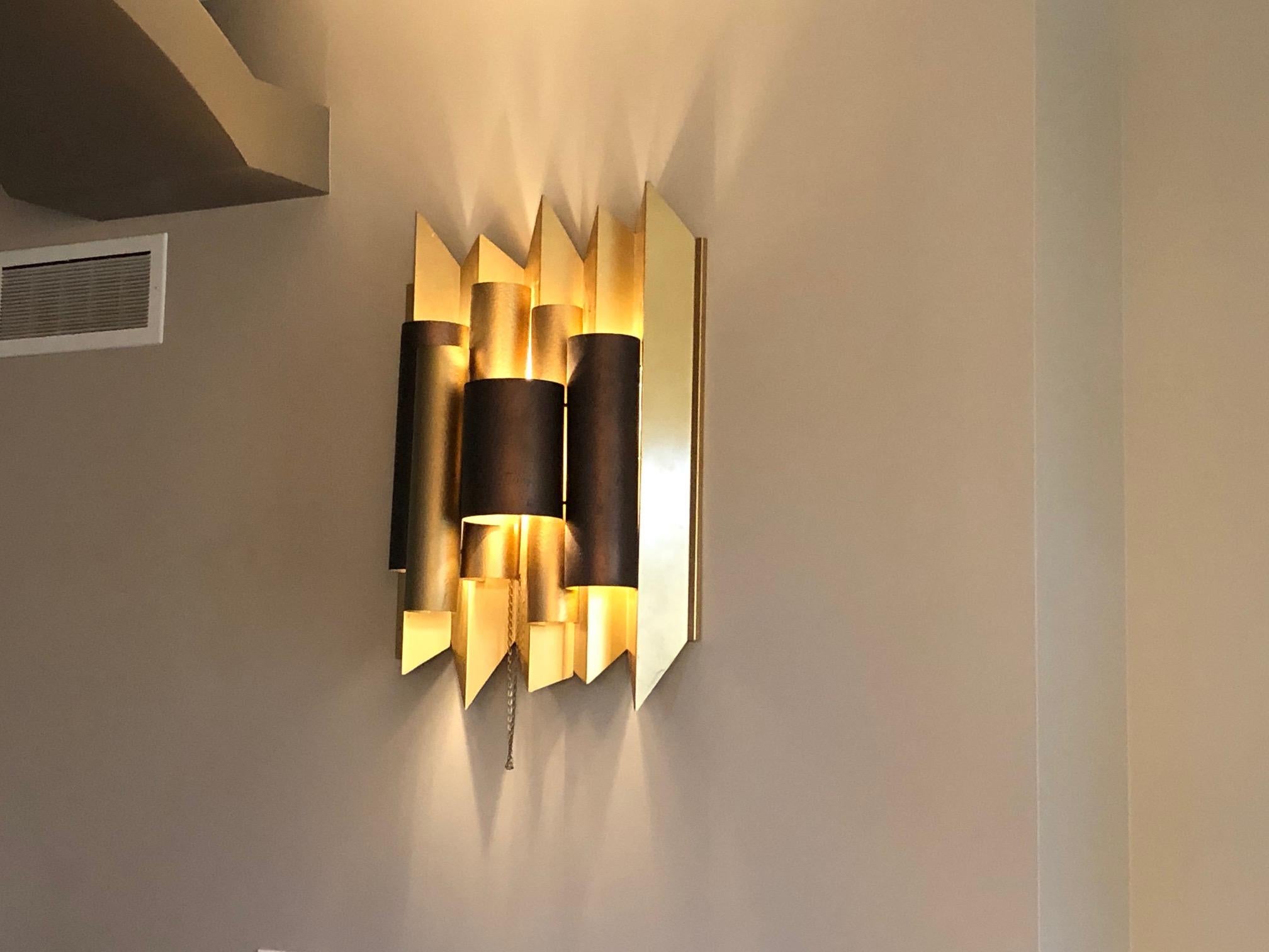 Large Brutalist Metal Sconces Gold and Bronze color Set of 5 In Fair Condition In Dallas, TX
