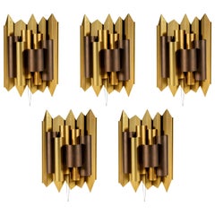 Large Brutalist Metal Sconces Gold and Bronze color Set of 5