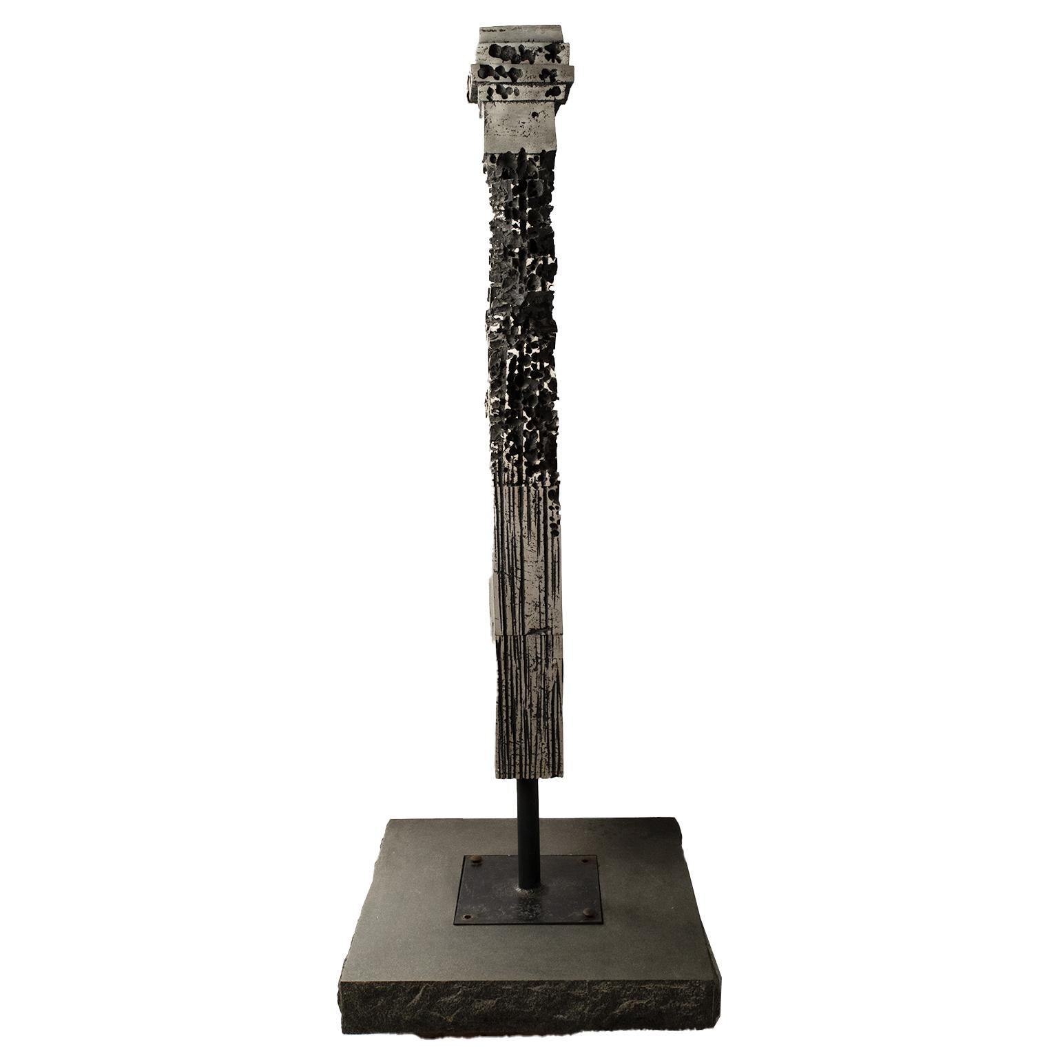 Large Brutalist Metal Sculpture on Granite Base 1