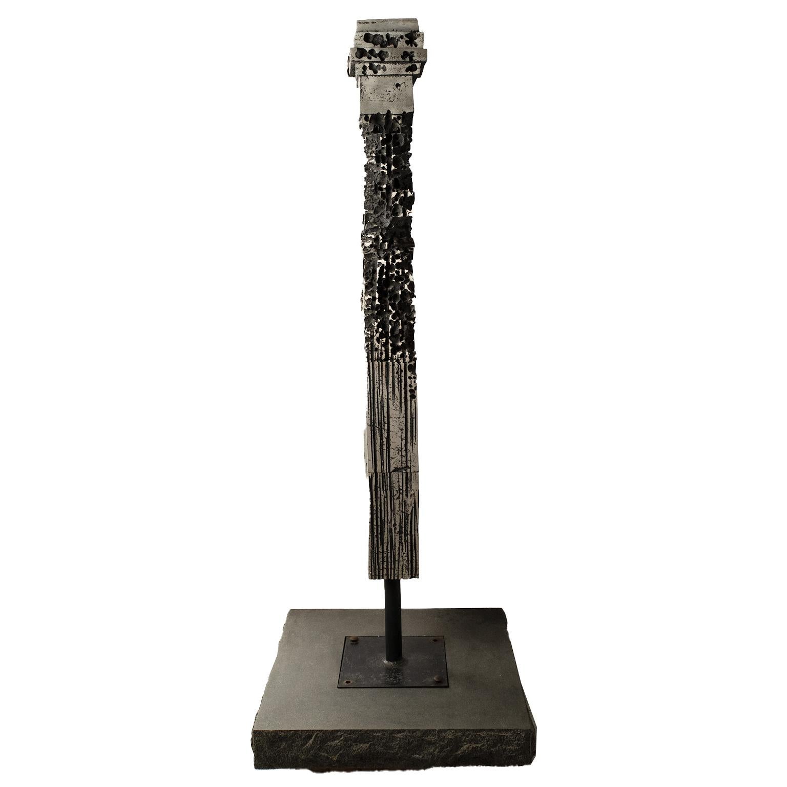 Large Brutalist Metal Sculpture on Granite Base For Sale 1