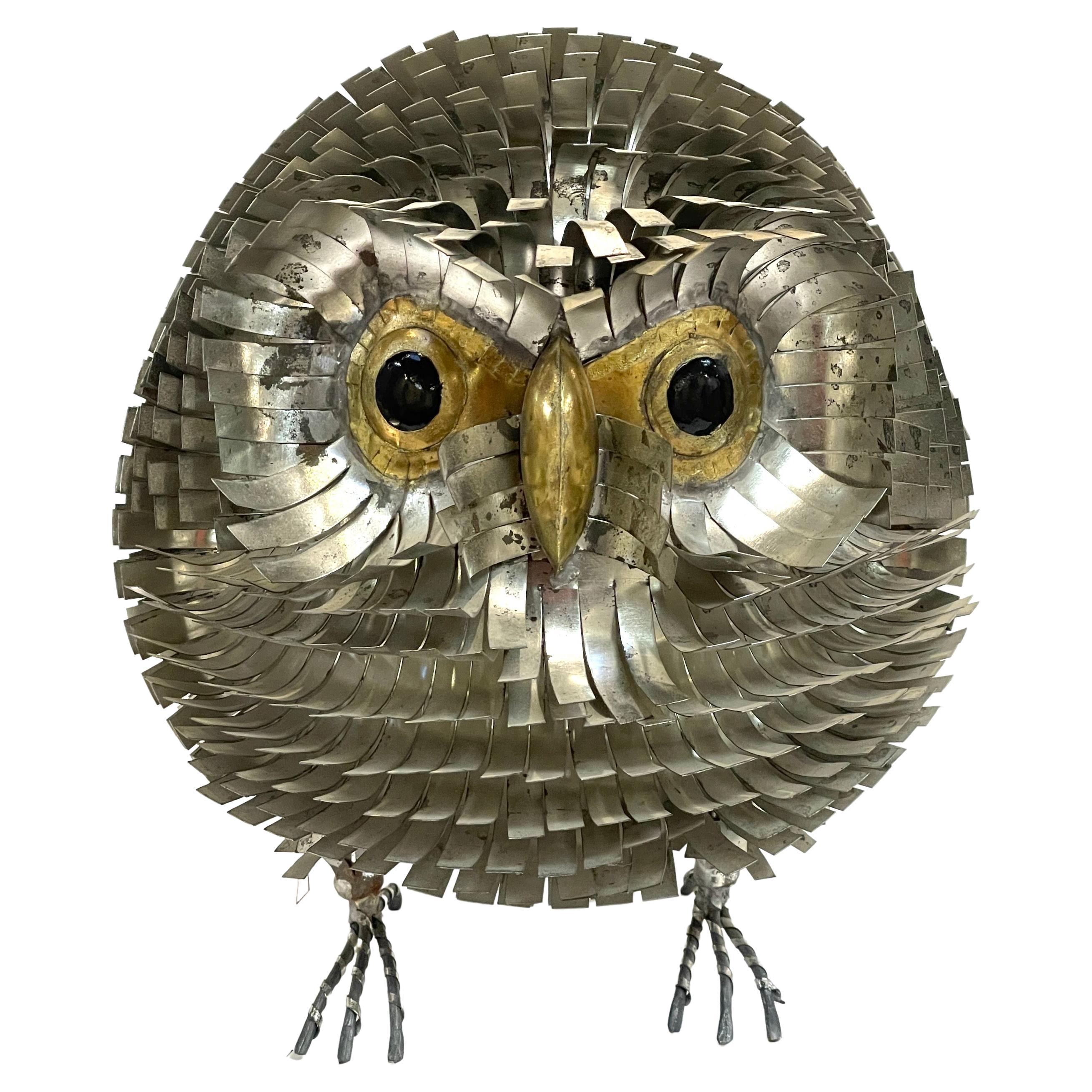 Large Brutalist Metal Work Figure of an Owl, Attributed Sergio Bustamante For Sale