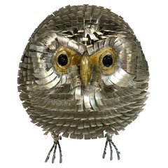 Vintage Large Brutalist Metal Work Figure of an Owl, Attributed Sergio Bustamante