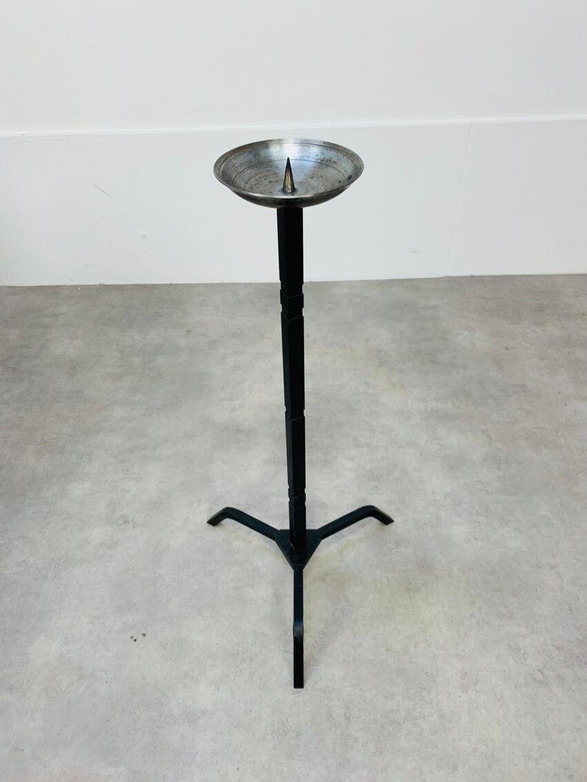 Large Brutalist Mid Century wrought iron floor candelabra candle holder For Sale 4