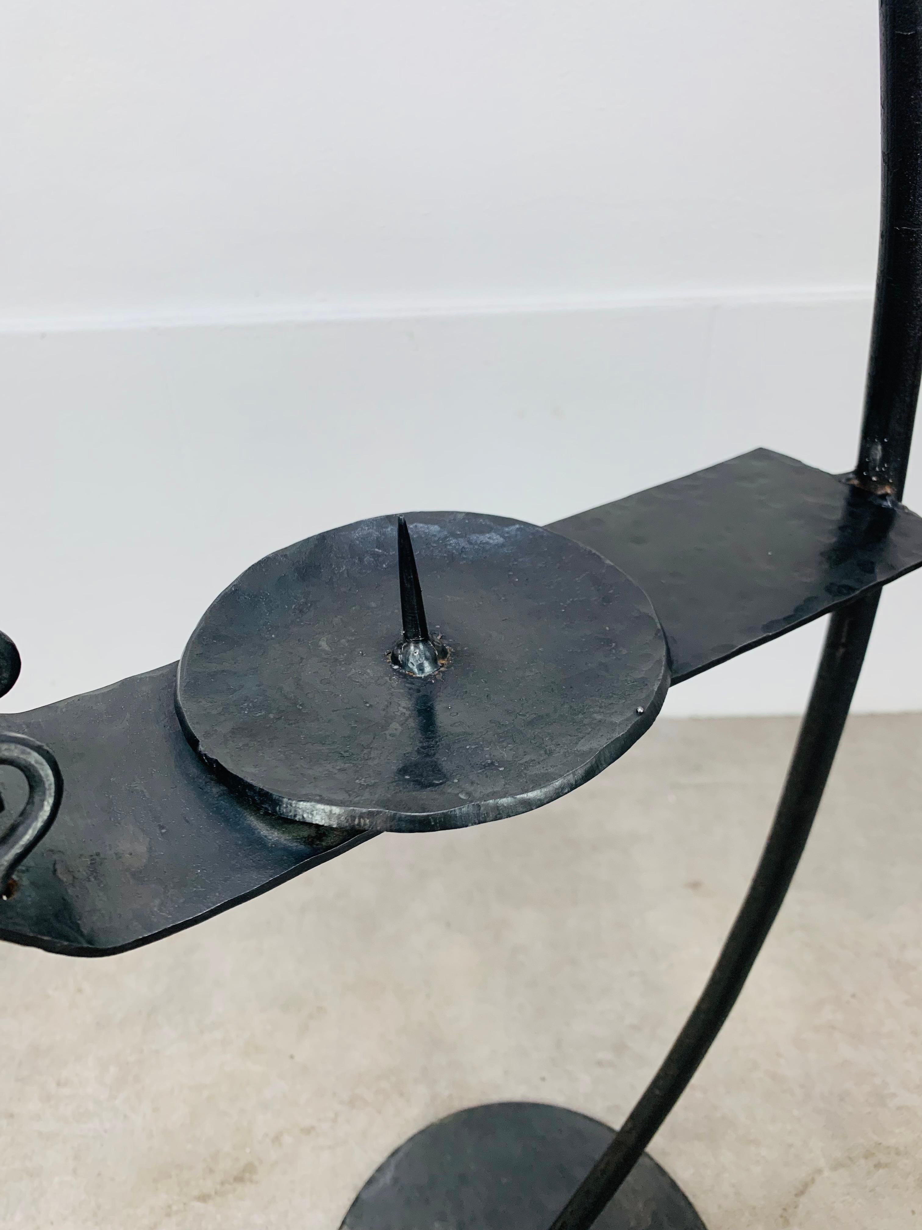 Large Brutalist Mid Century wrought iron floor candelabra candle holder For Sale 5