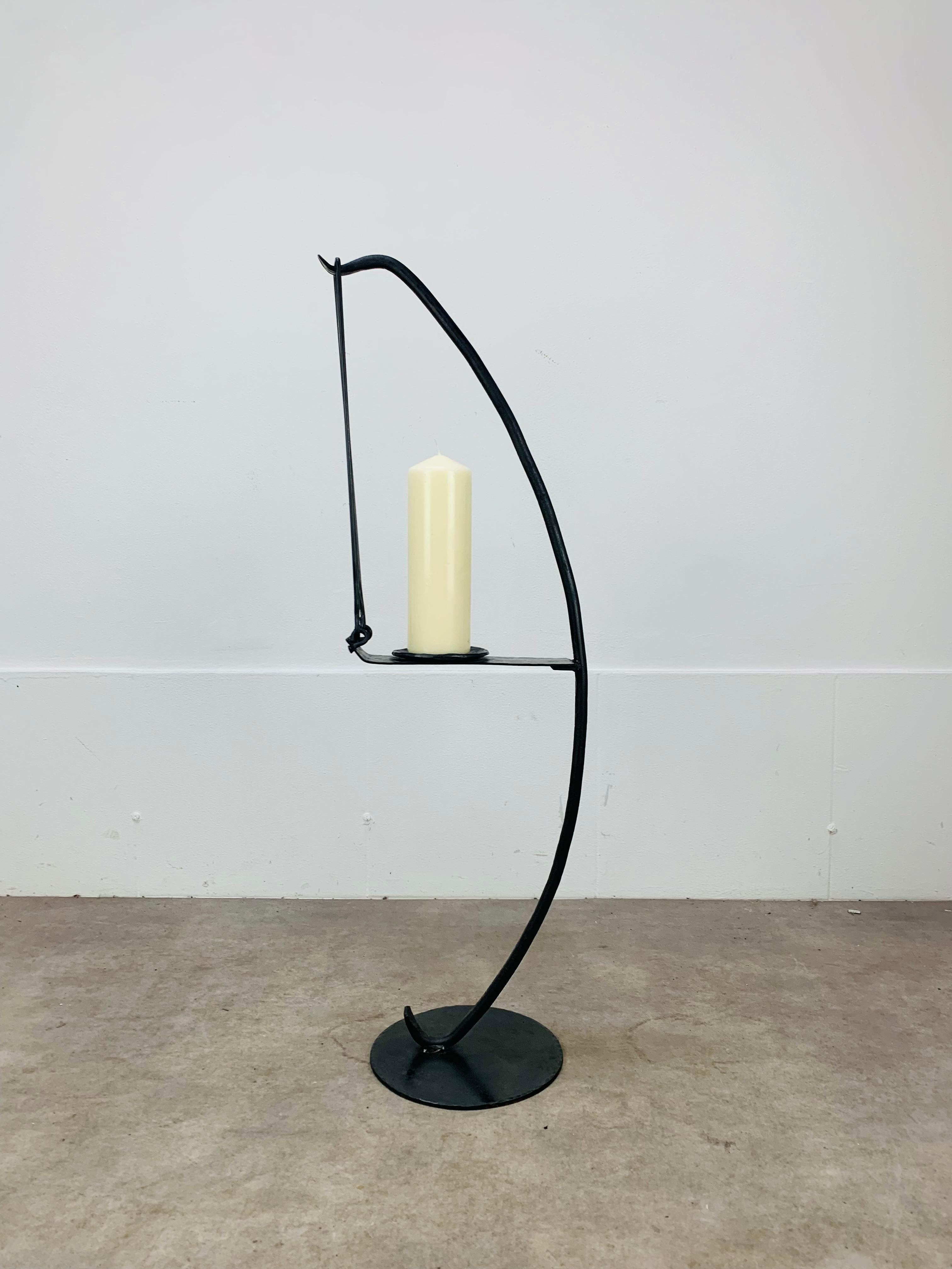 Large Brutalist Mid Century wrought iron floor candelabra candle holder For Sale 7