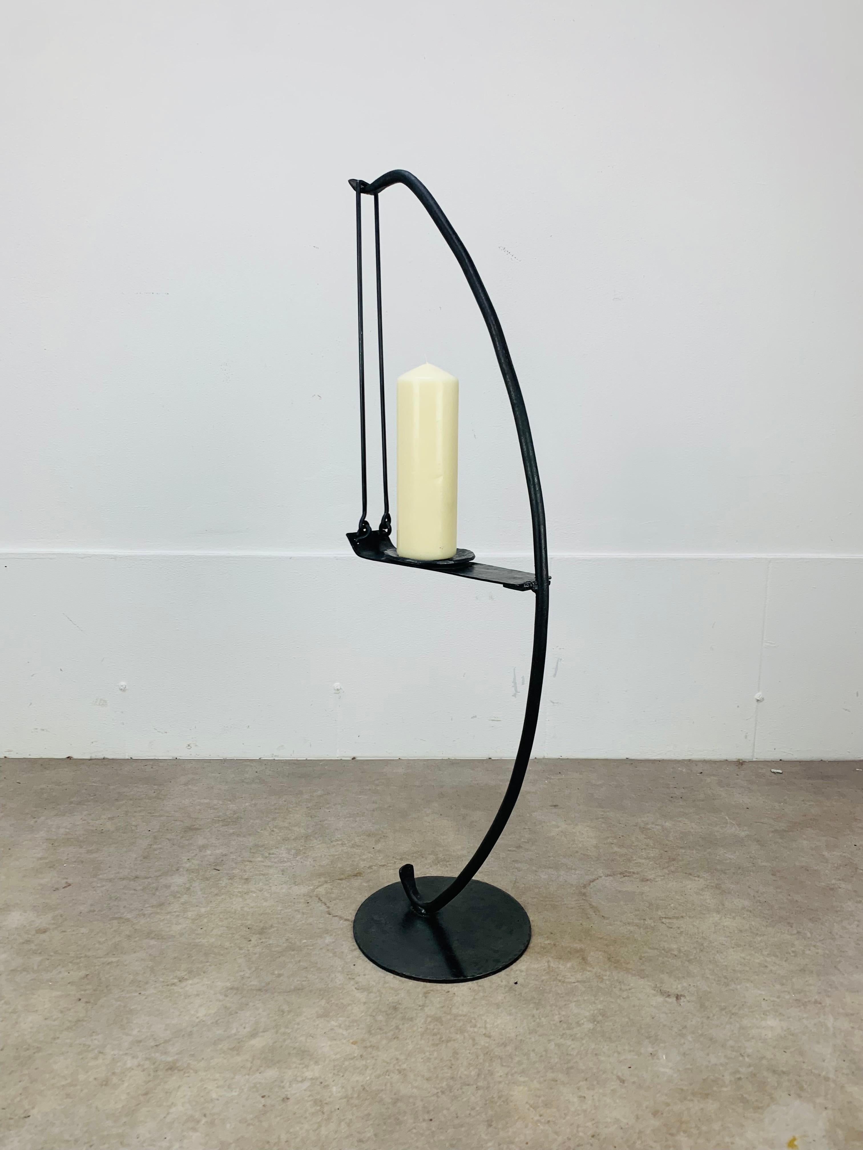 Large Brutalist Mid Century wrought iron floor candelabra candle holder For Sale 8