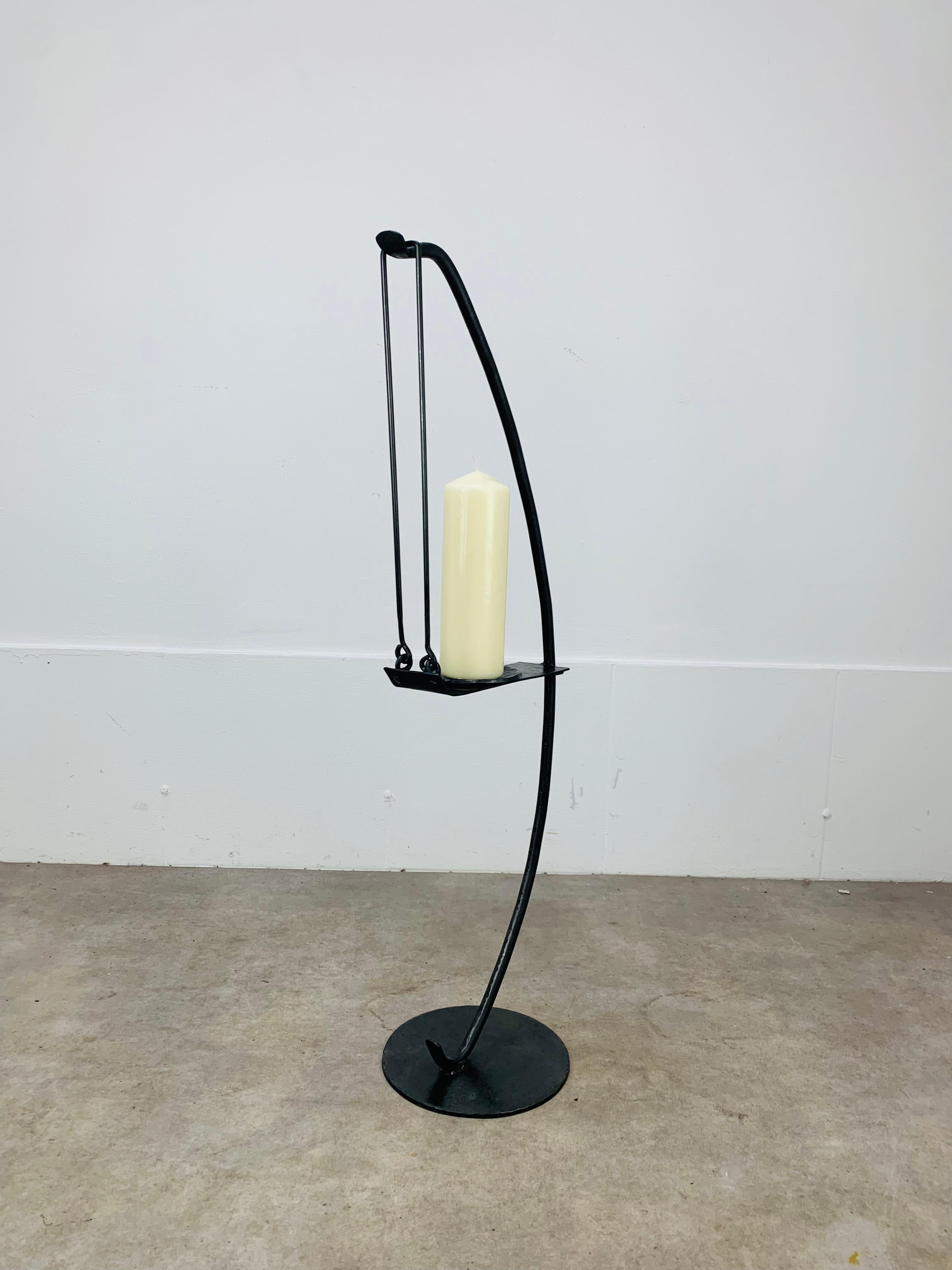 Large Brutalist Mid Century wrought iron floor candelabra candle holder For Sale 9