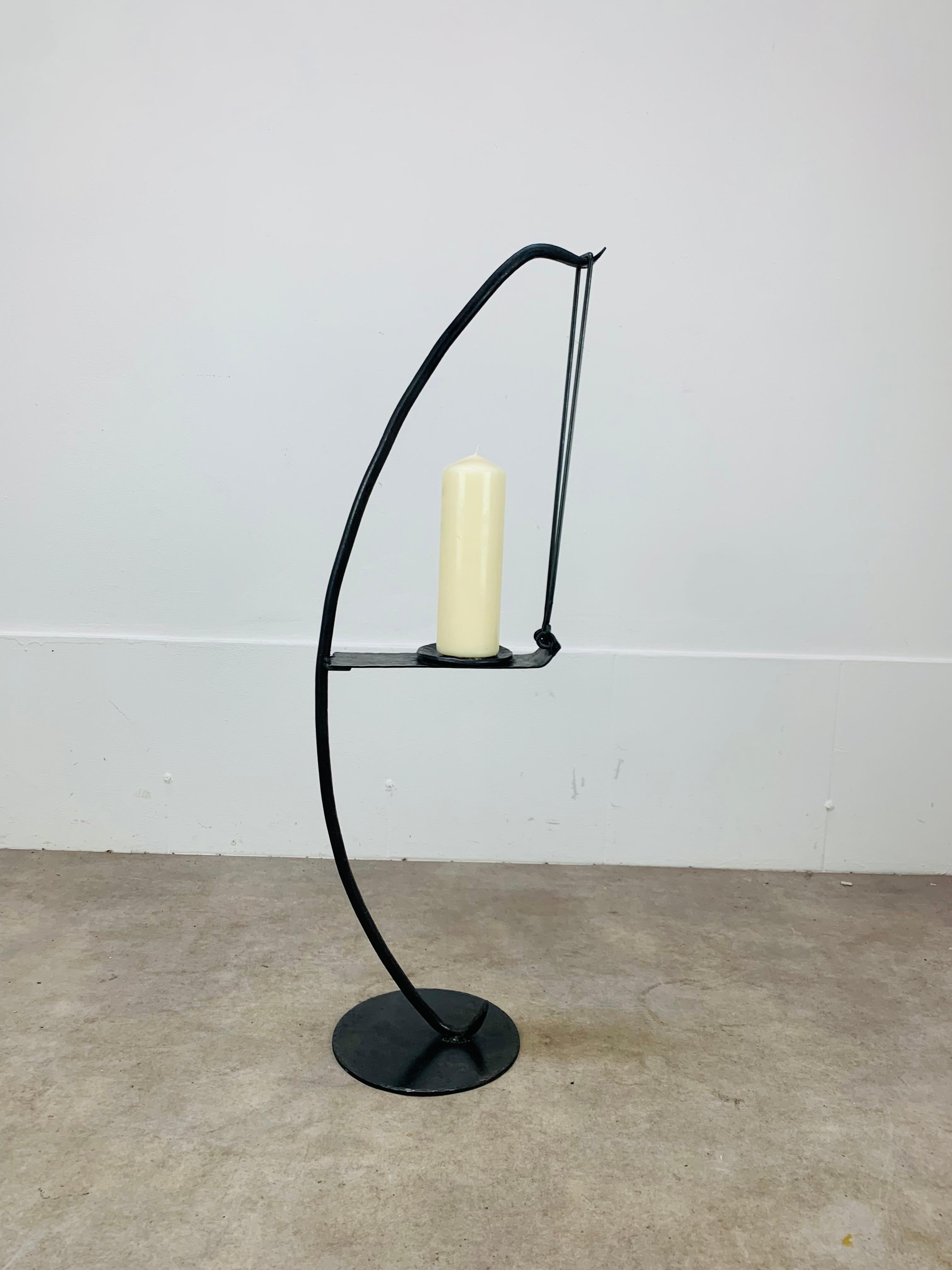 Large Brutalist Mid Century wrought iron floor candelabra candle holder For Sale 10