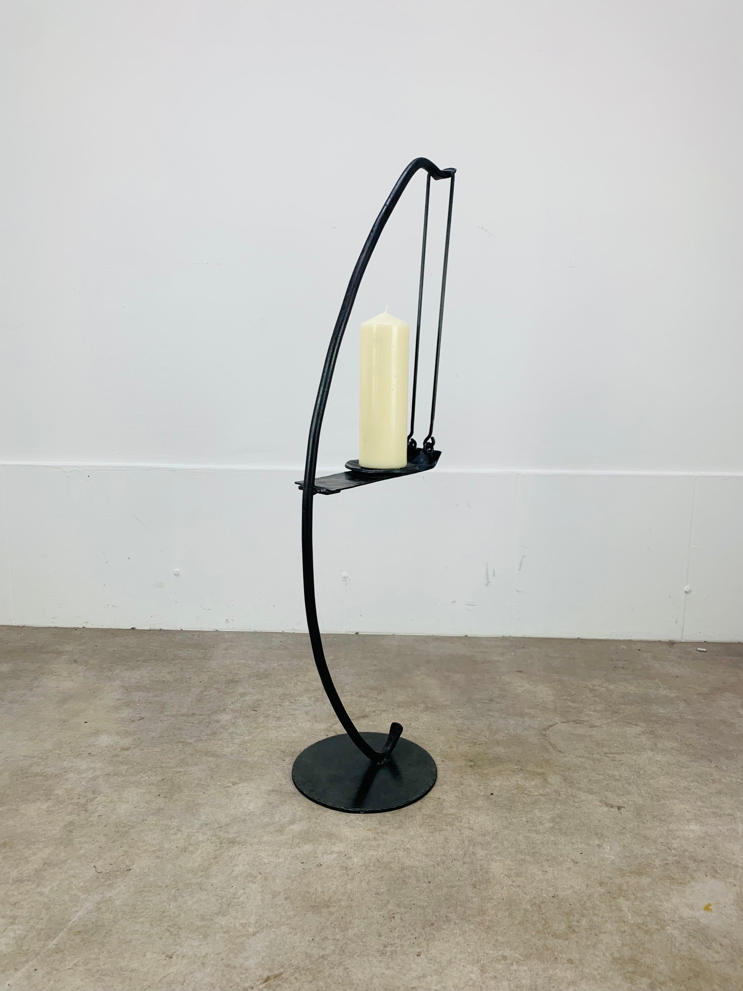 Large Brutalist Mid Century wrought iron floor candelabra candle holder For Sale 11