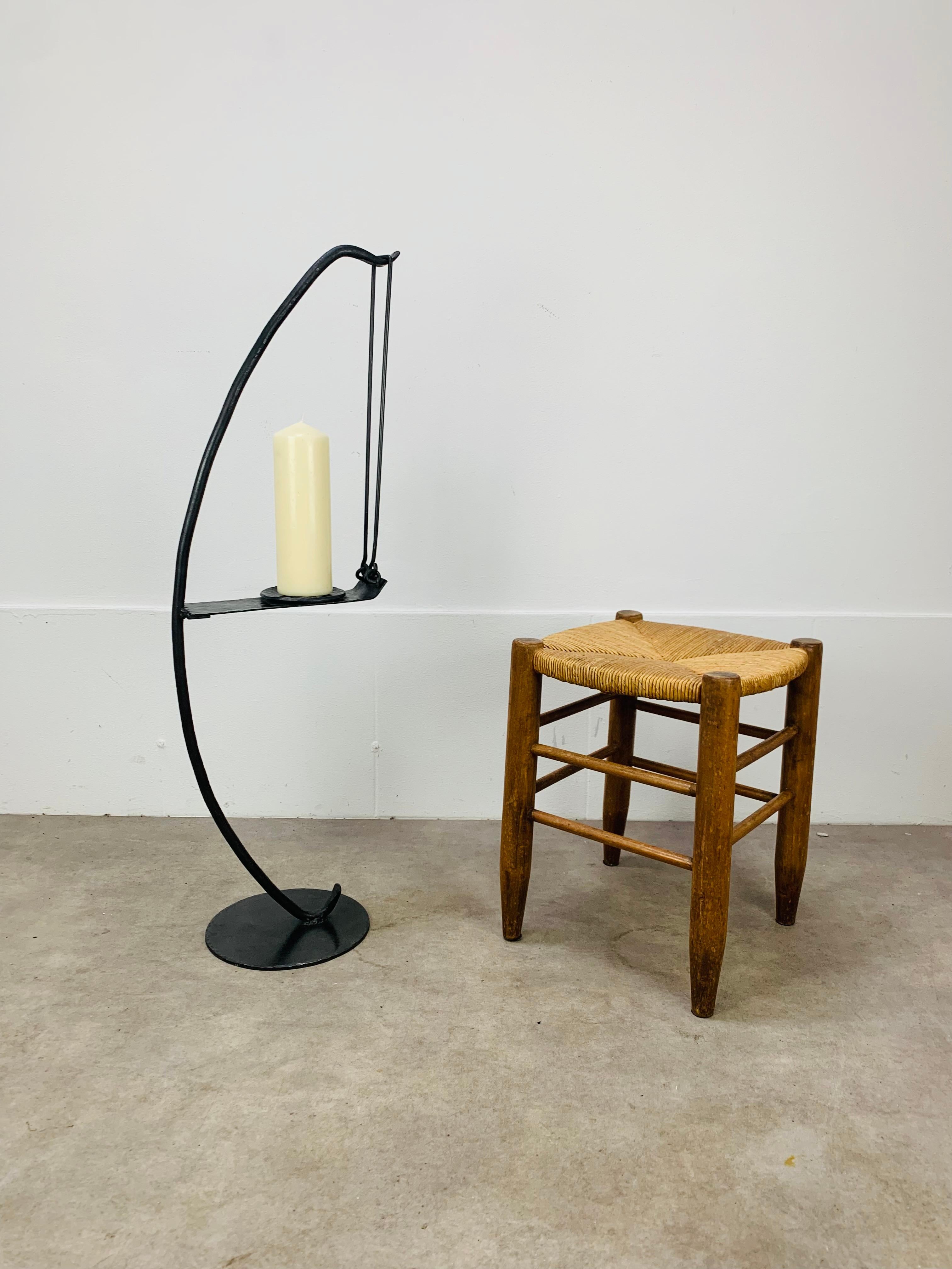Large mid century and brutalist style wrought iron floor candelabra. 