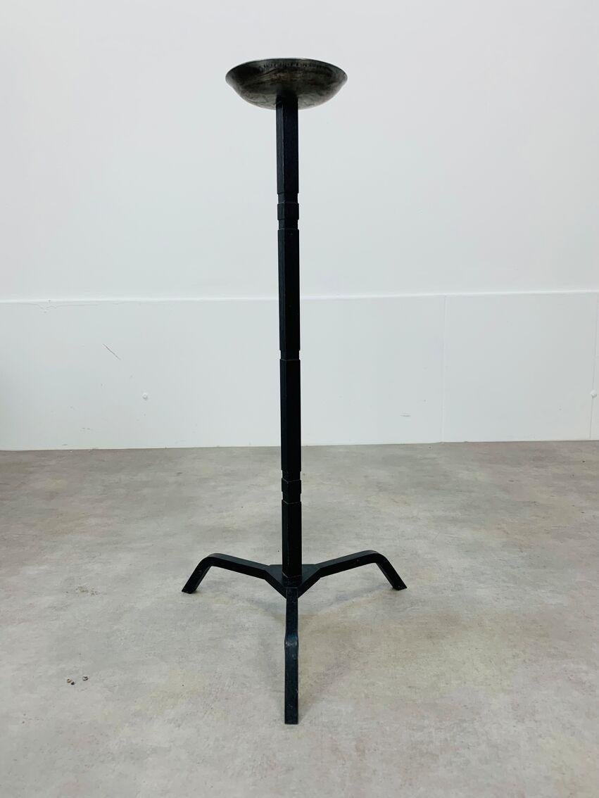 French Large Brutalist Mid Century wrought iron floor candelabra candle holder For Sale
