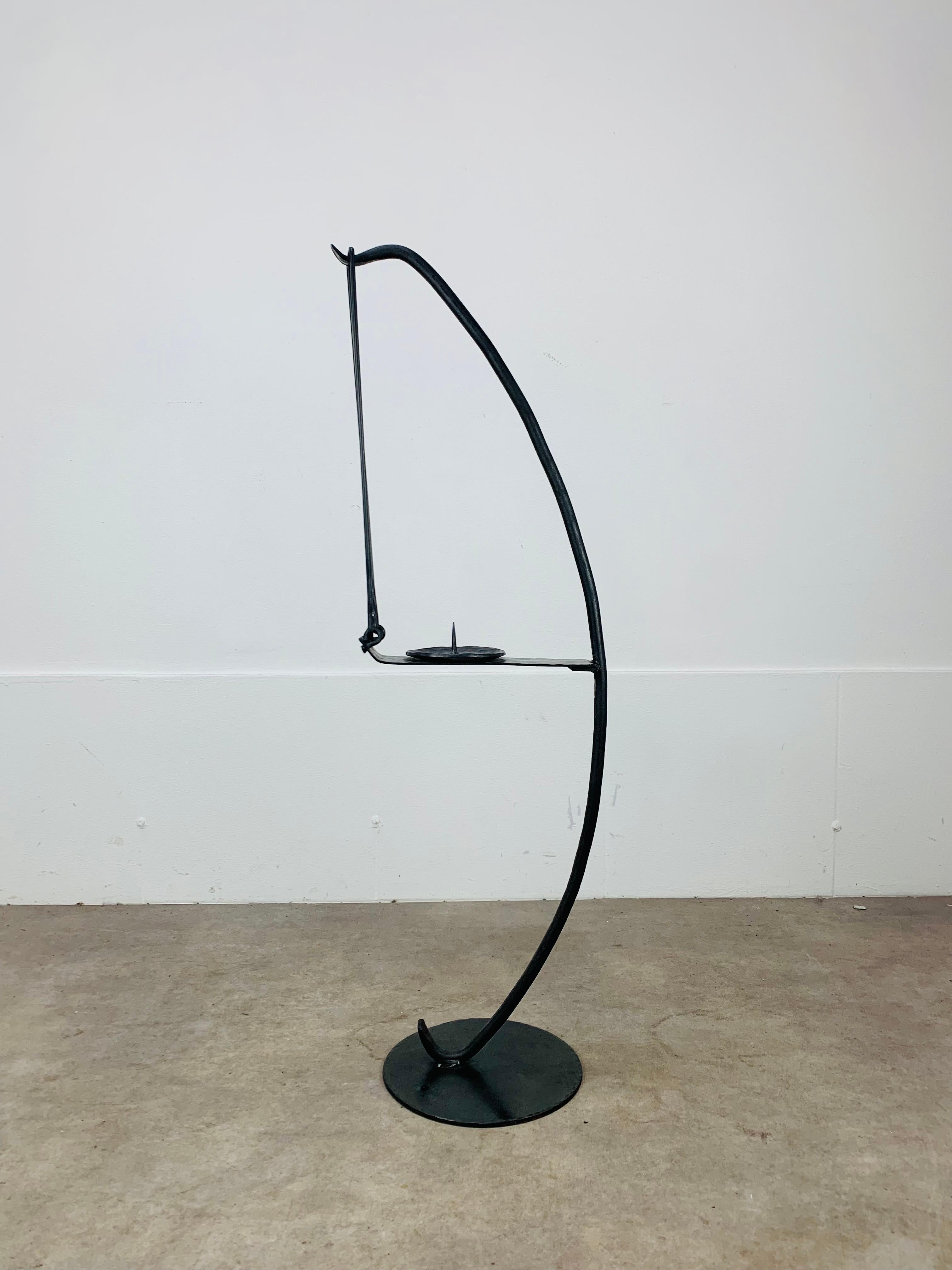 French Large Brutalist Mid Century wrought iron floor candelabra candle holder For Sale