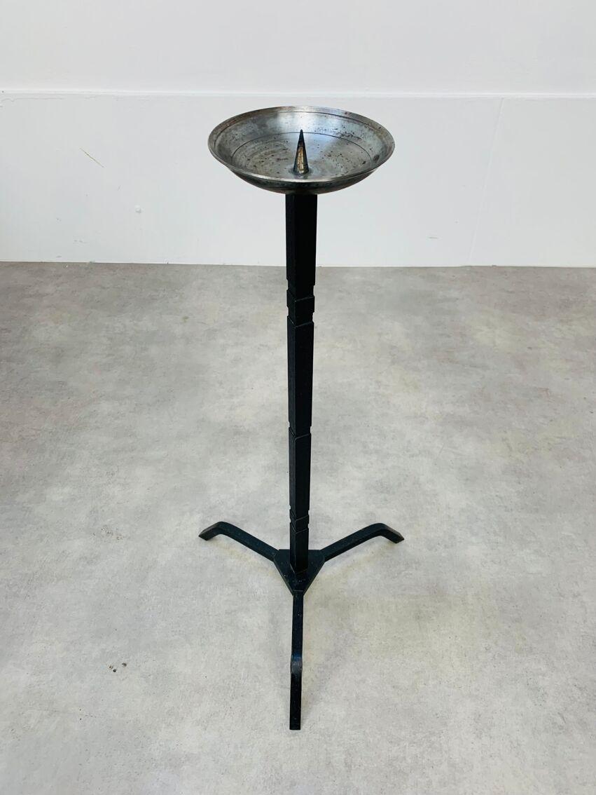 Large Brutalist Mid Century wrought iron floor candelabra candle holder In Good Condition For Sale In BELFORT, FR