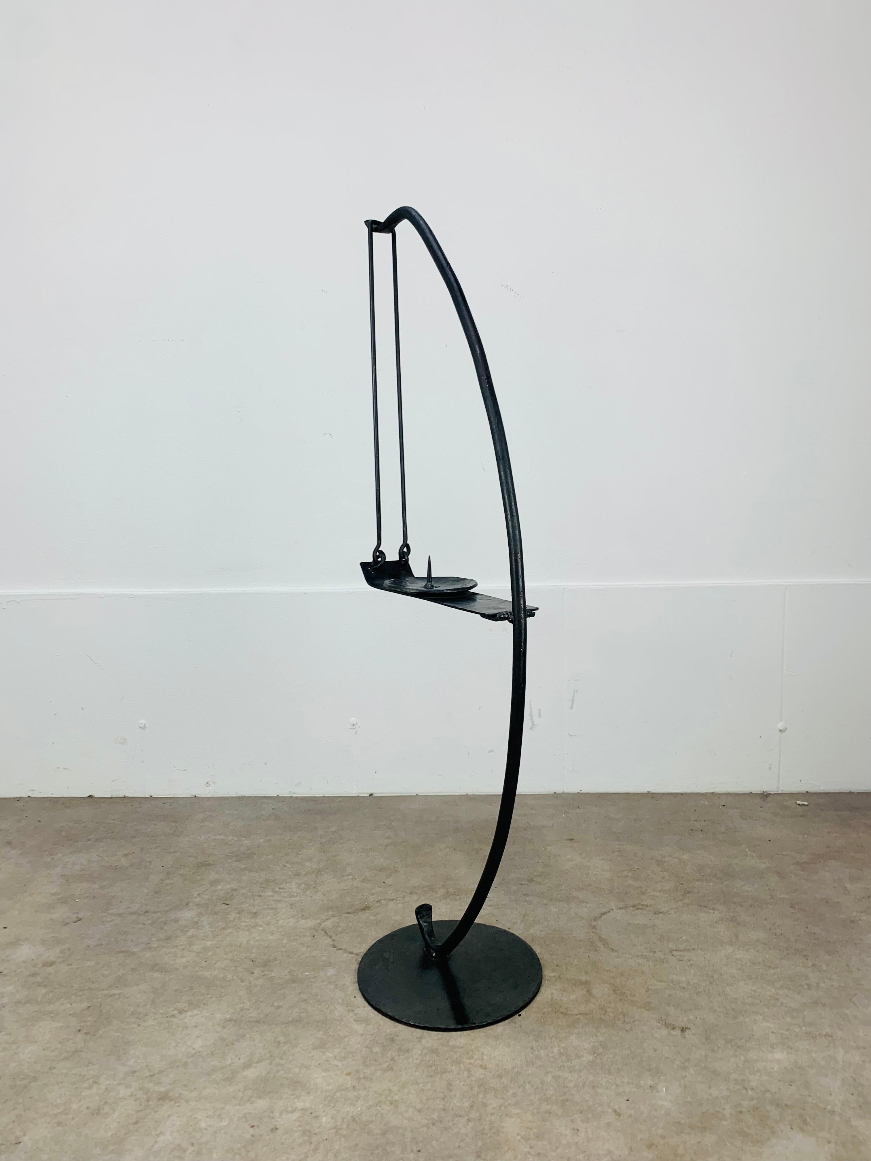 Large Brutalist Mid Century wrought iron floor candelabra candle holder In Good Condition For Sale In BELFORT, FR
