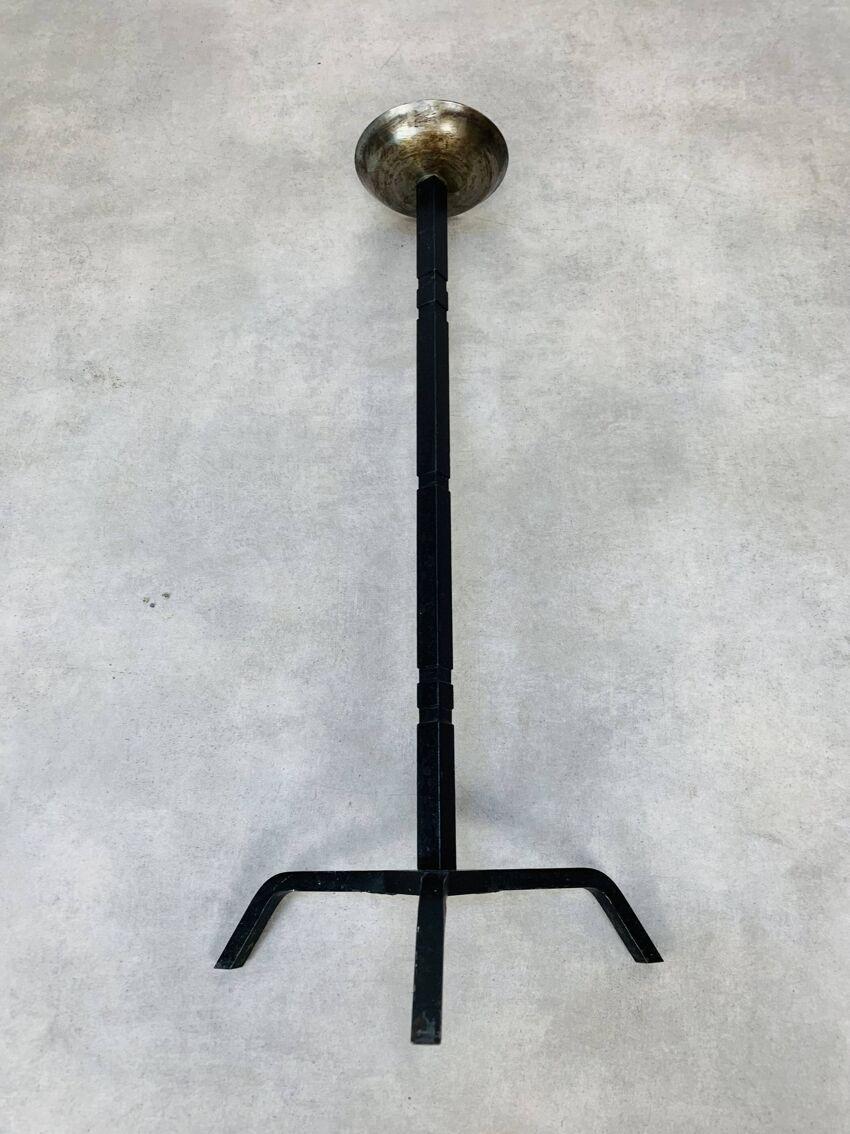 Wrought Iron Large Brutalist Mid Century wrought iron floor candelabra candle holder For Sale