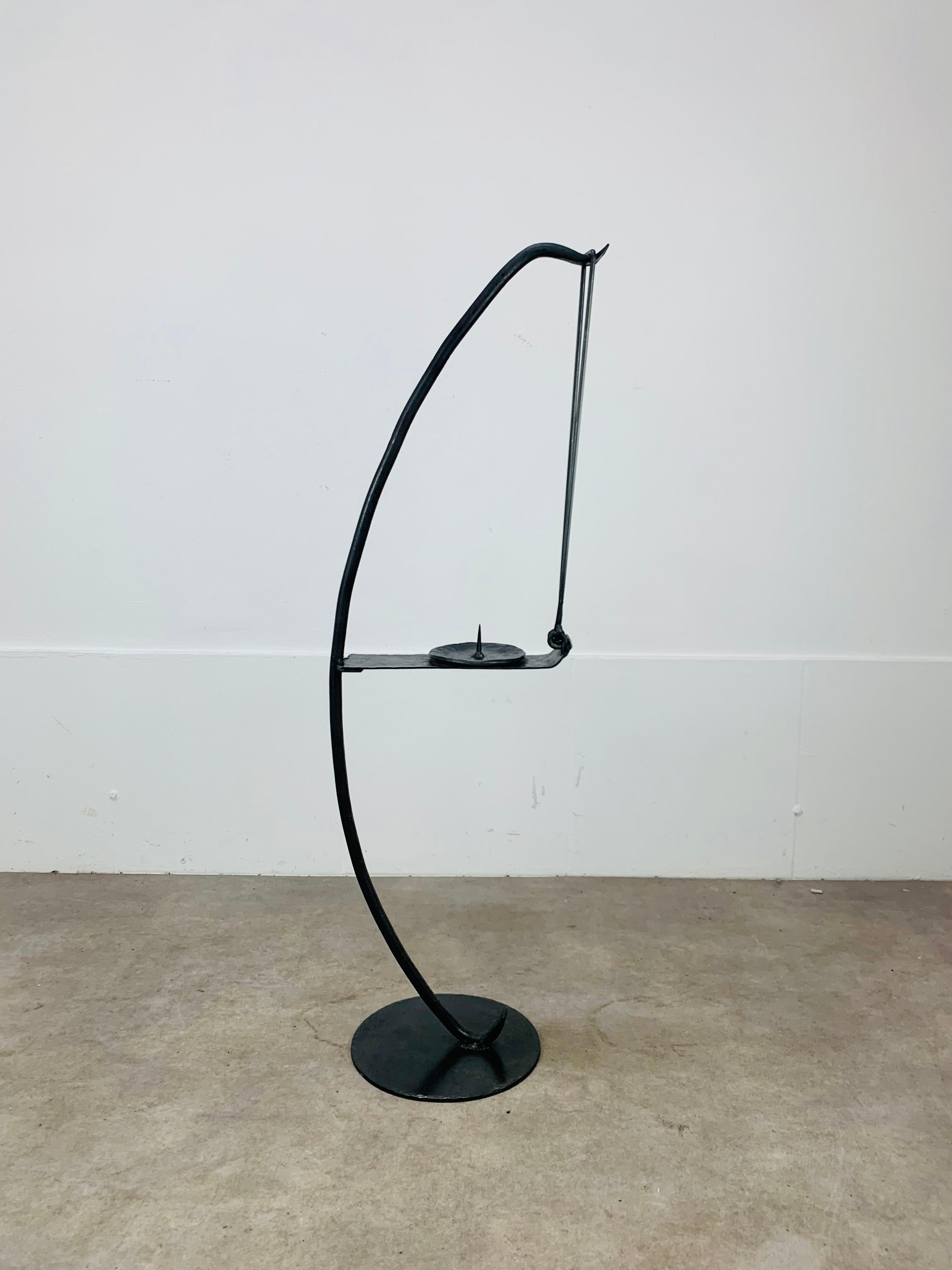 Wrought Iron Large Brutalist Mid Century wrought iron floor candelabra candle holder For Sale