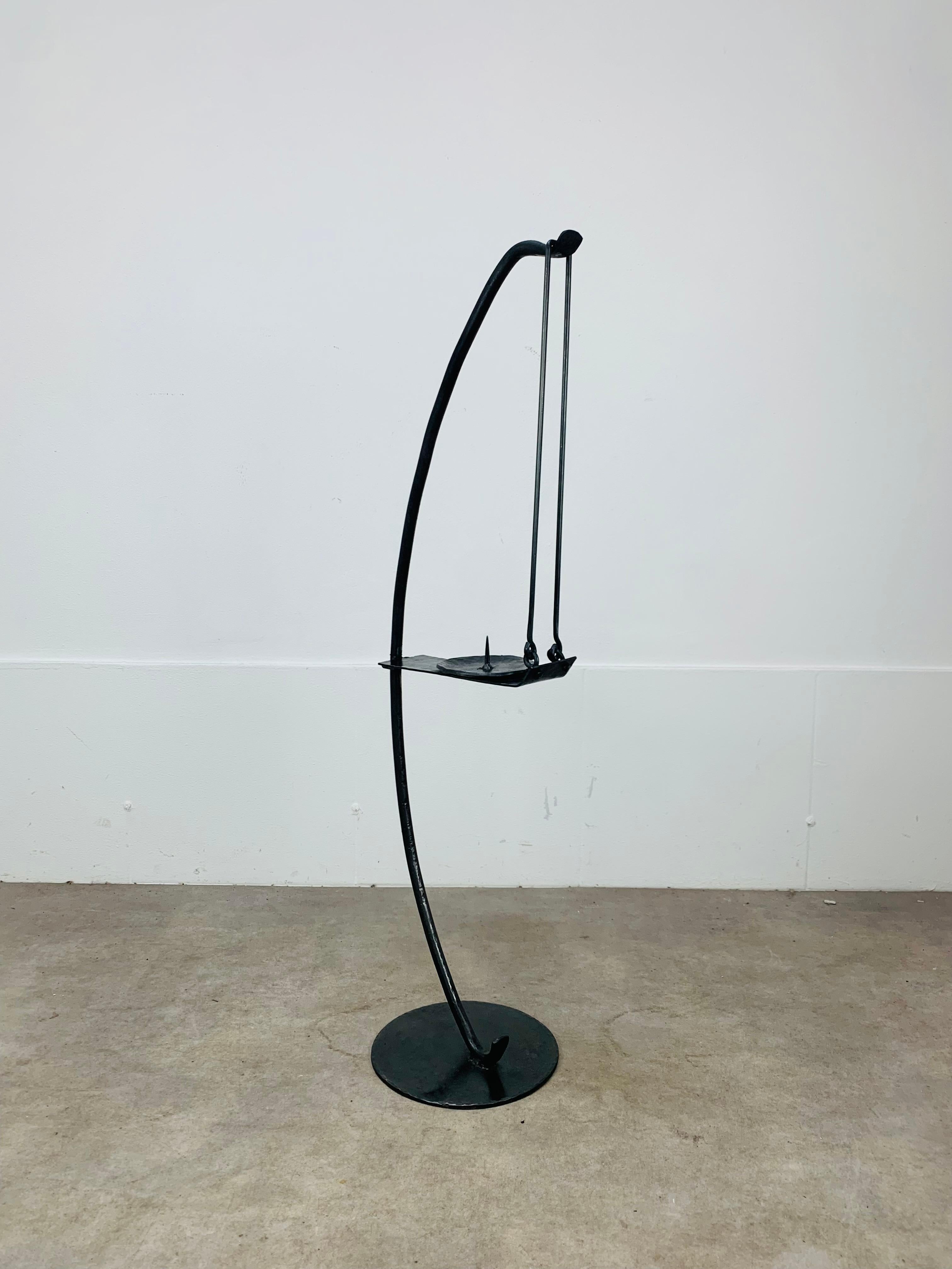 Large Brutalist Mid Century wrought iron floor candelabra candle holder For Sale 1