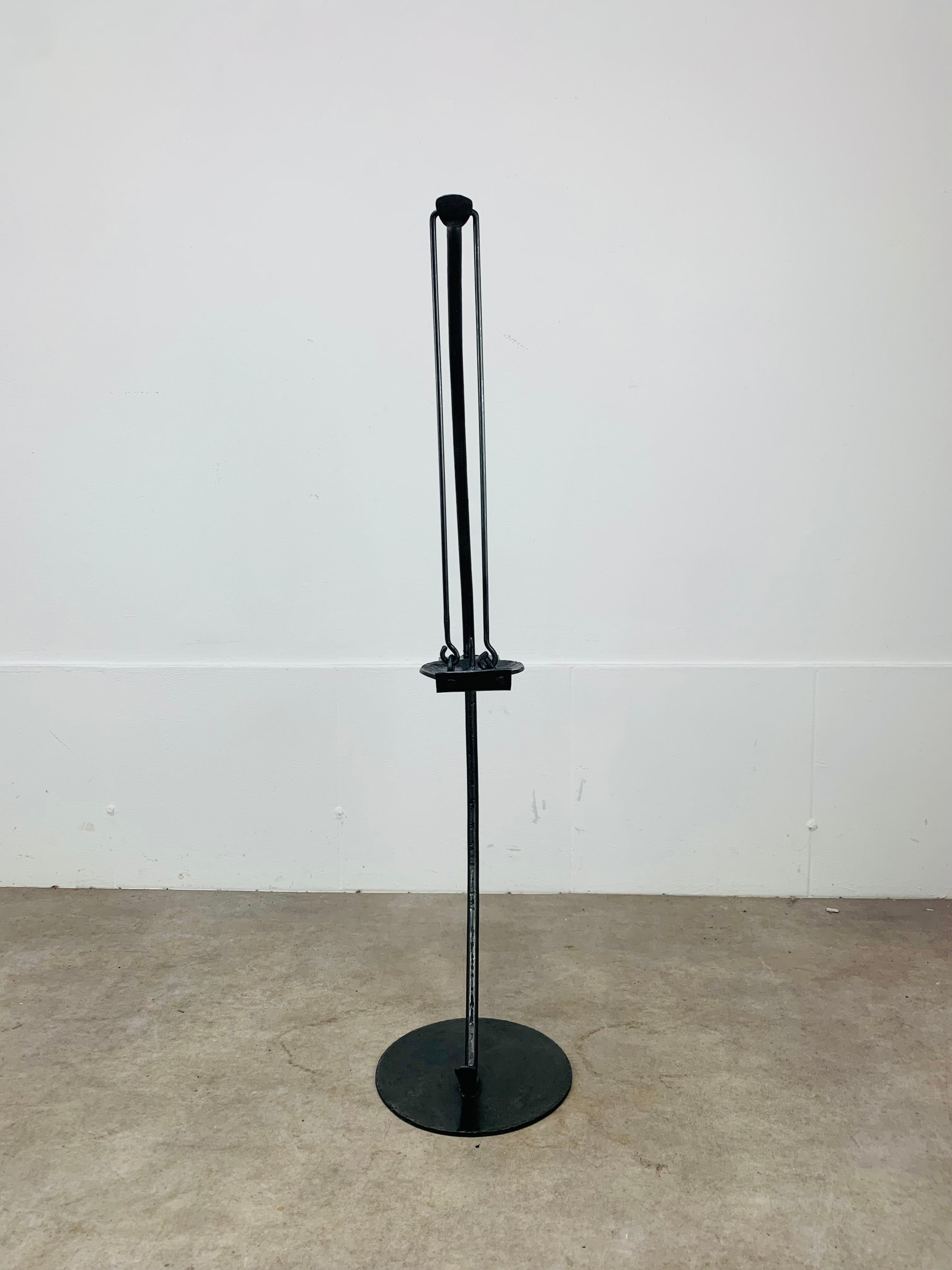 Large Brutalist Mid Century wrought iron floor candelabra candle holder For Sale 2