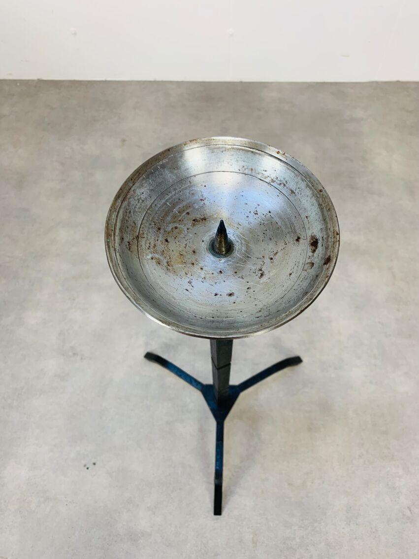 Large Brutalist Mid Century wrought iron floor candelabra candle holder For Sale 3
