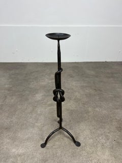 Large Brutalist Mid Century wrought iron floor candelabra candle holder, knot
