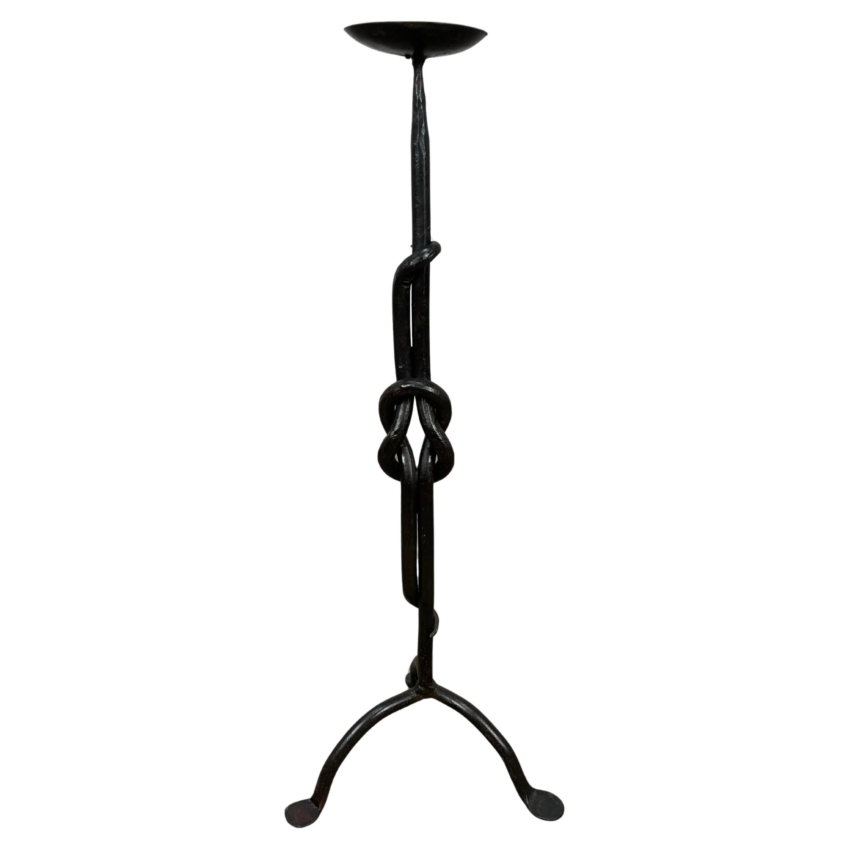 Grand chandelier de sol en fer forgé Brutalist Mid Century, noeud