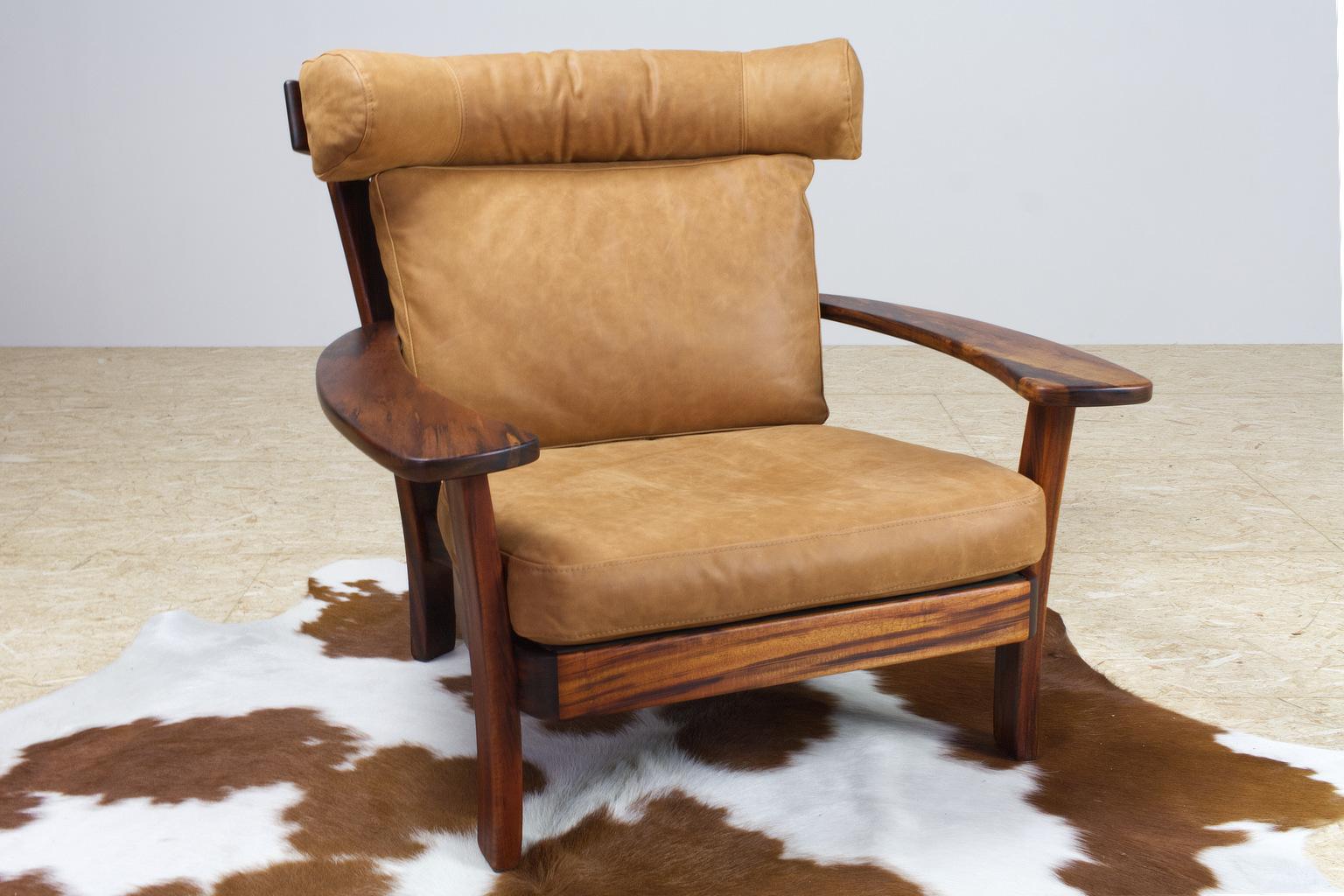 Dutch Large Brutalist Midcentury Rosewood and Leather 'Ox' Lounge Chair, 1960s For Sale