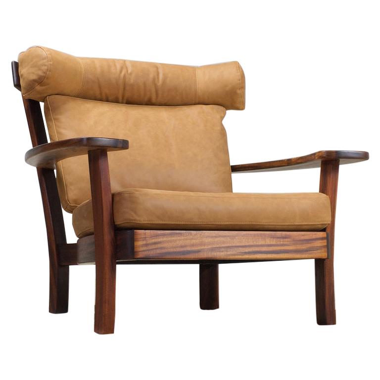 Large Brutalist Midcentury Rosewood and Leather 'Ox' Lounge Chair, 1960s For Sale