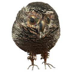 Large Brutalist Mixed Metals Owl Sculpture Attributed to Sergio Bustamante