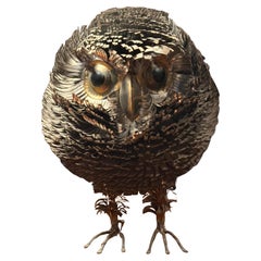 Grande sculpture de hibou brutaliste en alliage attribuée à Sergio Bustamante