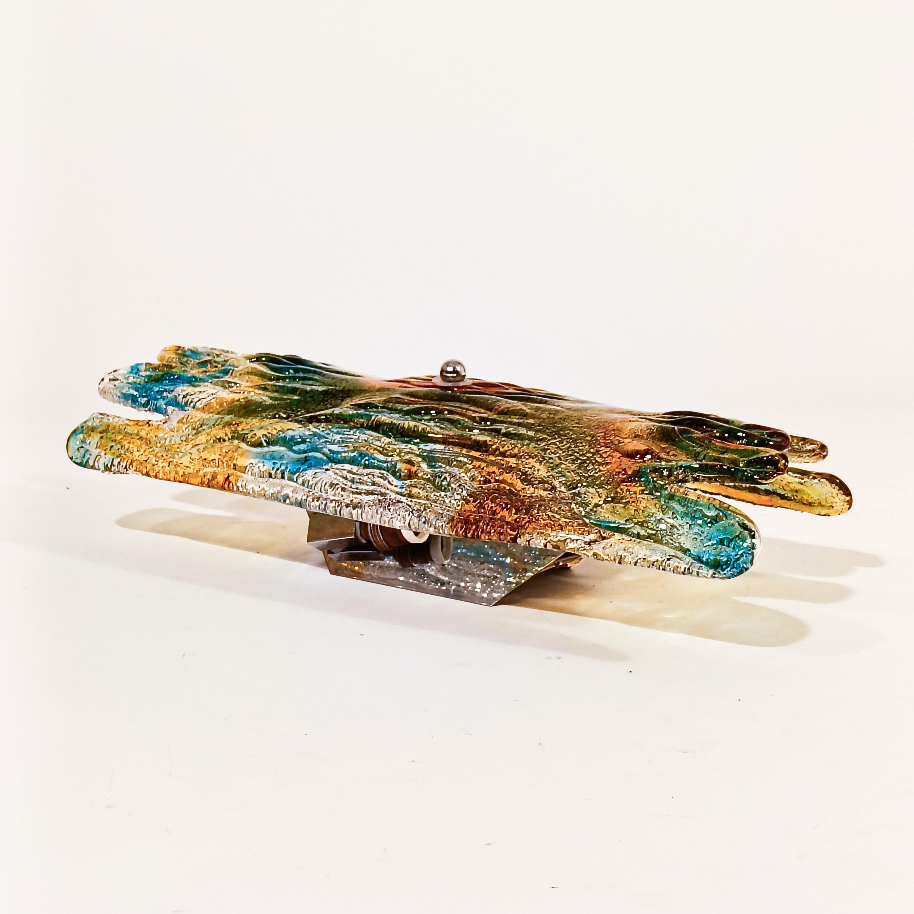 Hand-Crafted Large brutalist Murano glass wall lamp by Toni Zuccheri, Italy, 60s For Sale