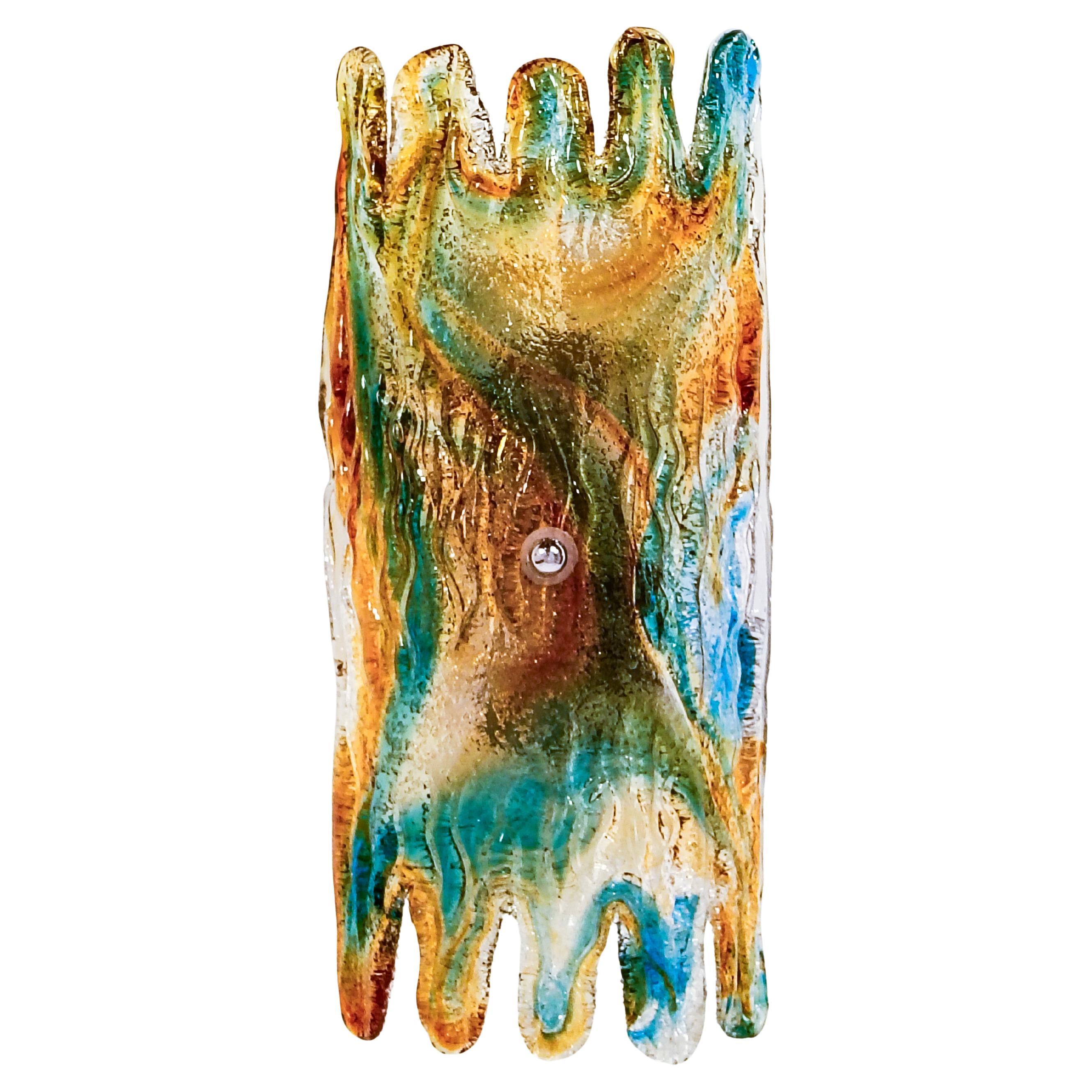 Large brutalist Murano glass wall lamp by Toni Zuccheri, Italy, 60s For Sale