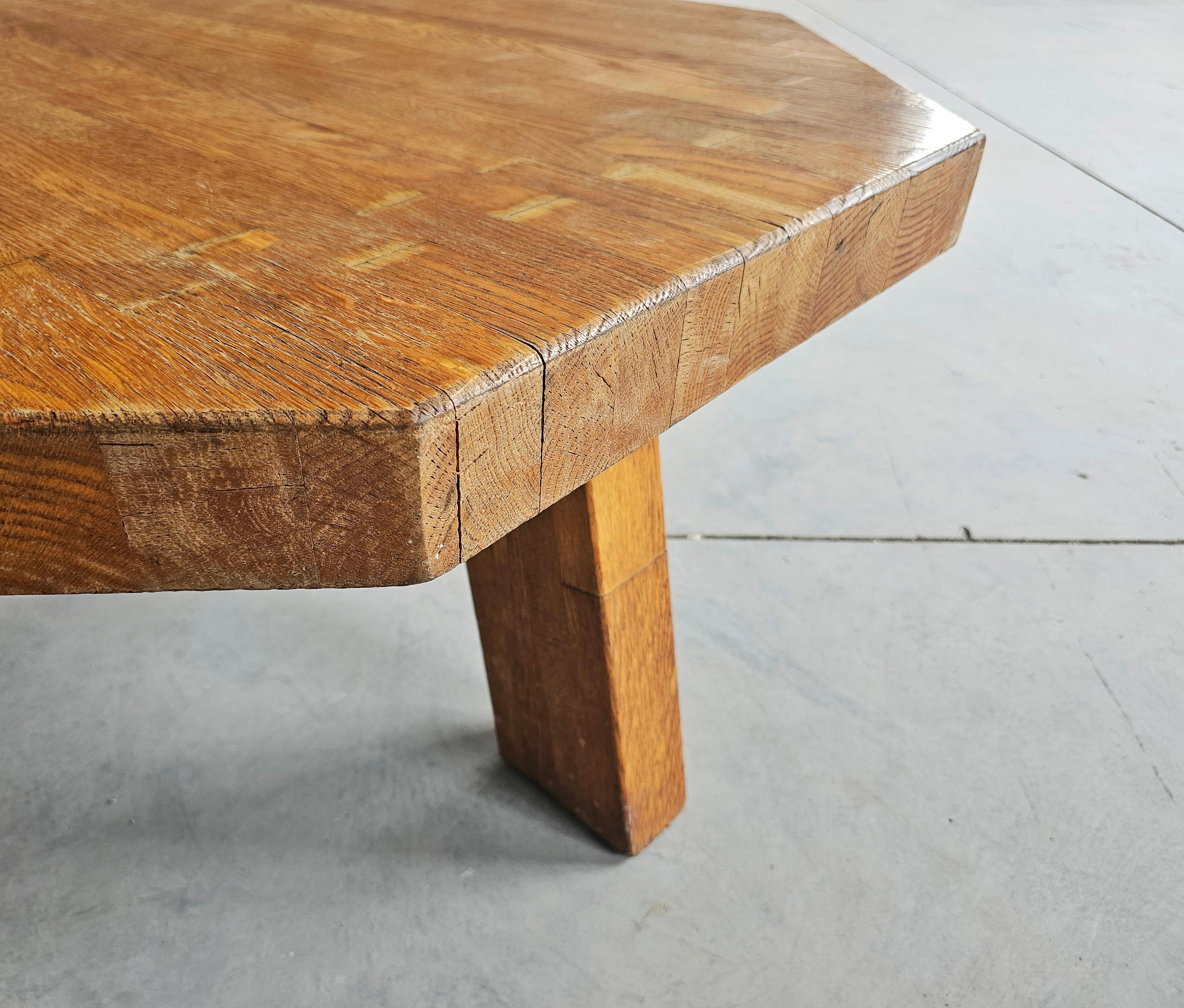 Large Brutalist Octagonal Coffee Table done in Solid Oak, Netherlands 1960s For Sale 1
