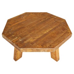 Large Brutalist Octagonal Coffee Table done in Solid Oak, Netherlands 1960s