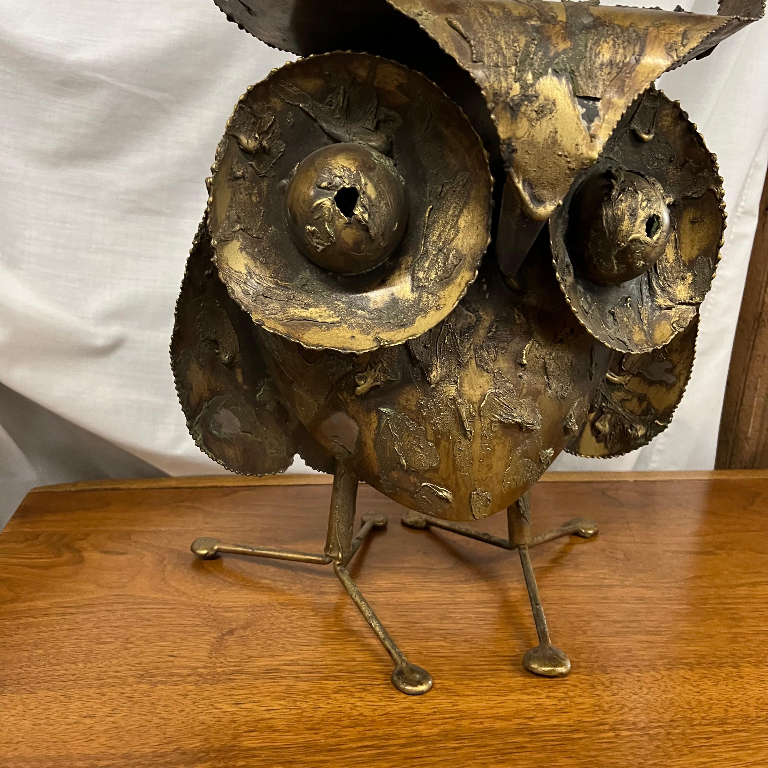 American Large Brutalist Owl Sculpture by C Jere Signed and Dated