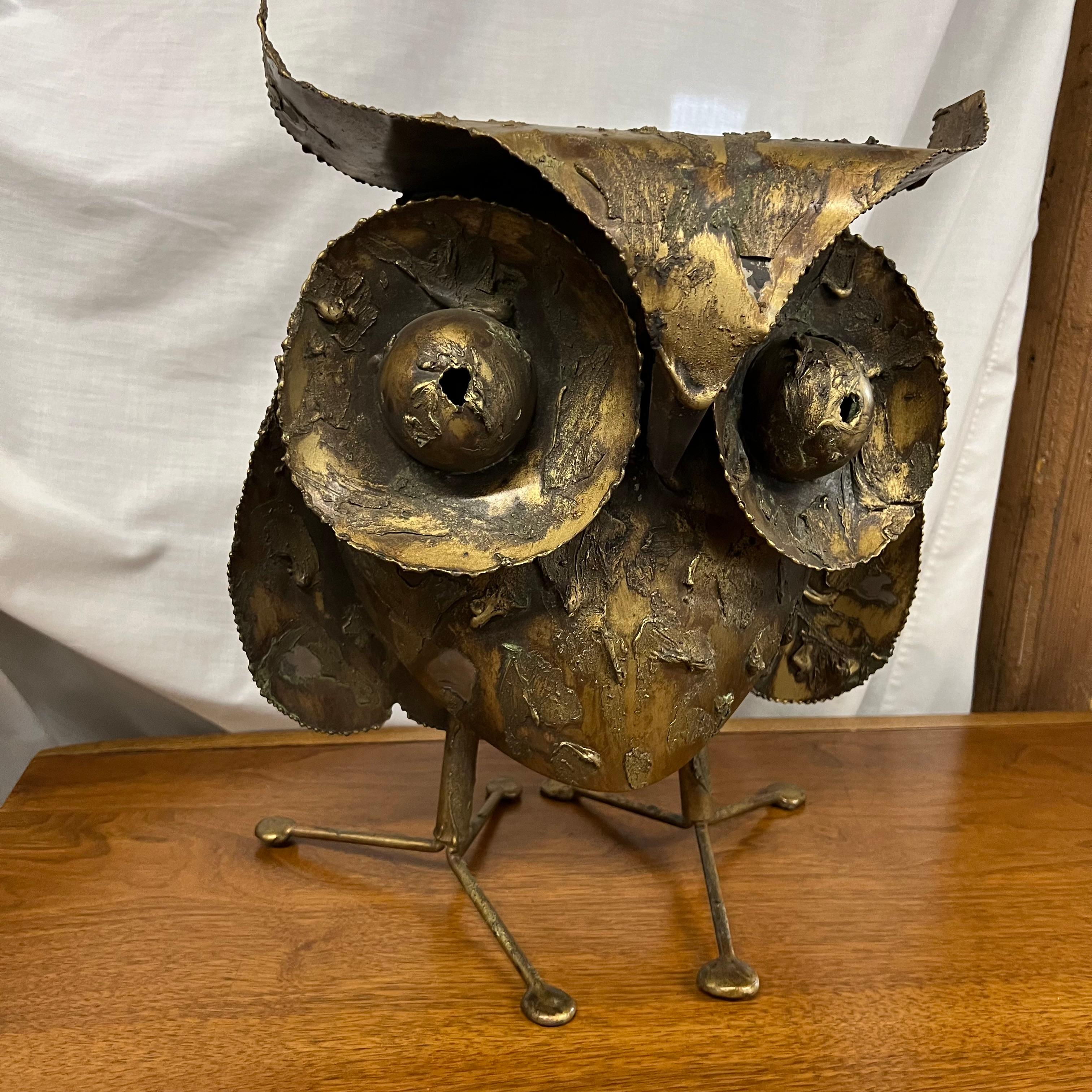 Large Brutalist Owl Sculpture by C Jere Signed and Dated In Good Condition In Chicago, IL