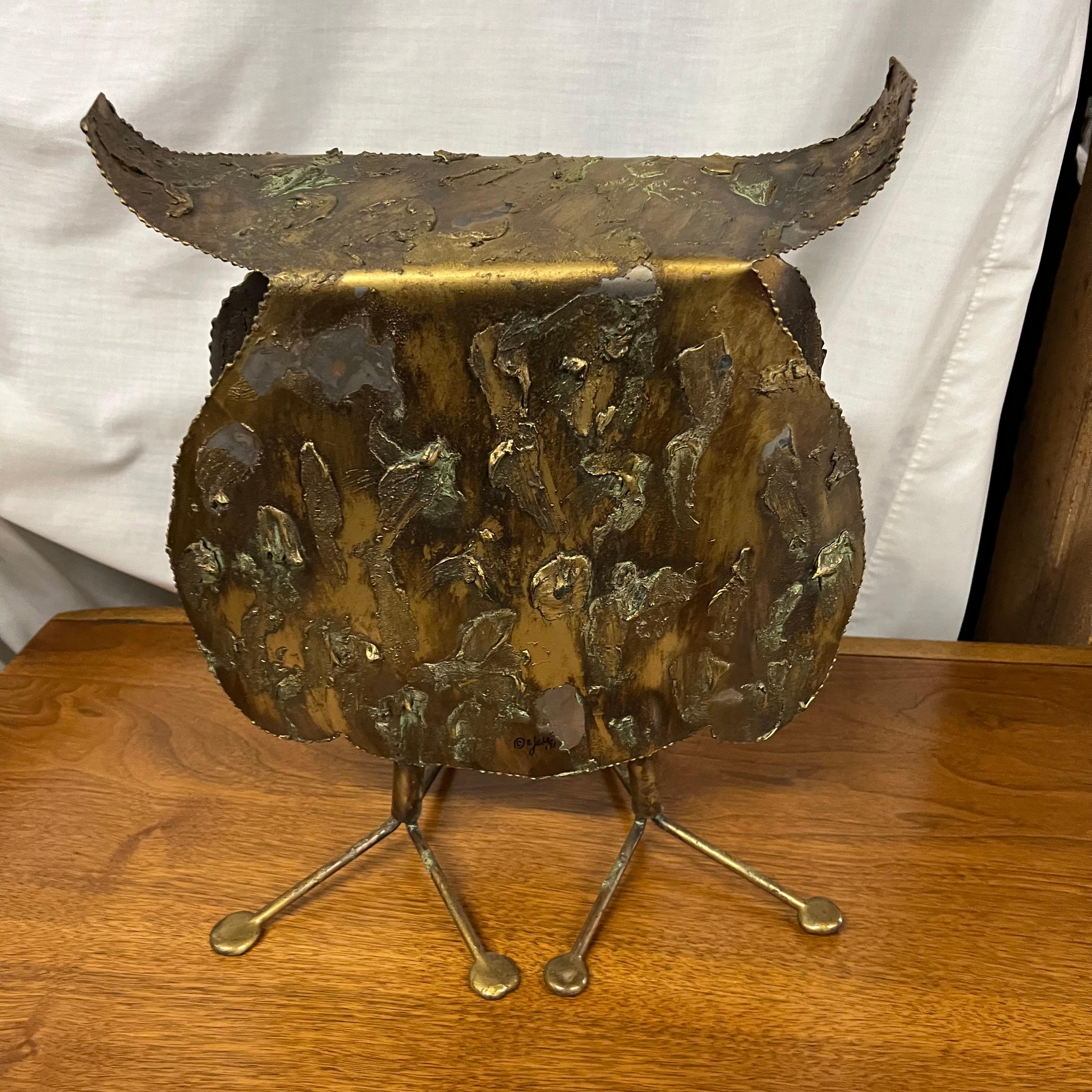 Metal Large Brutalist Owl Sculpture by C Jere Signed and Dated