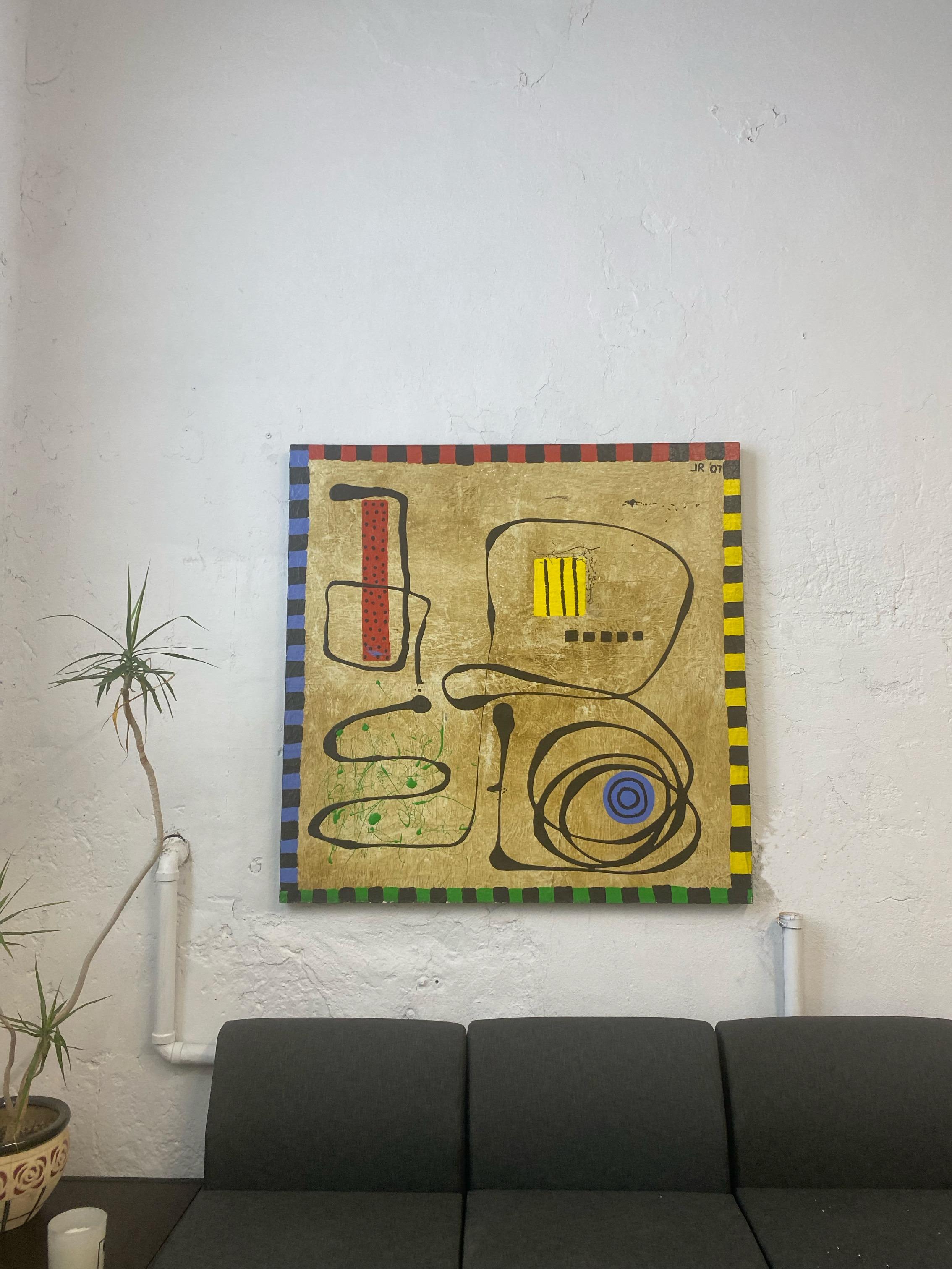 Original painting by artist JR- 2007
Signed. 

A beautiful brutalist painting. 
This piece of art is lightweight and measures 48” on all sides. 

The painting is slightly textured and is the perfect statement piece to add colour to a room or