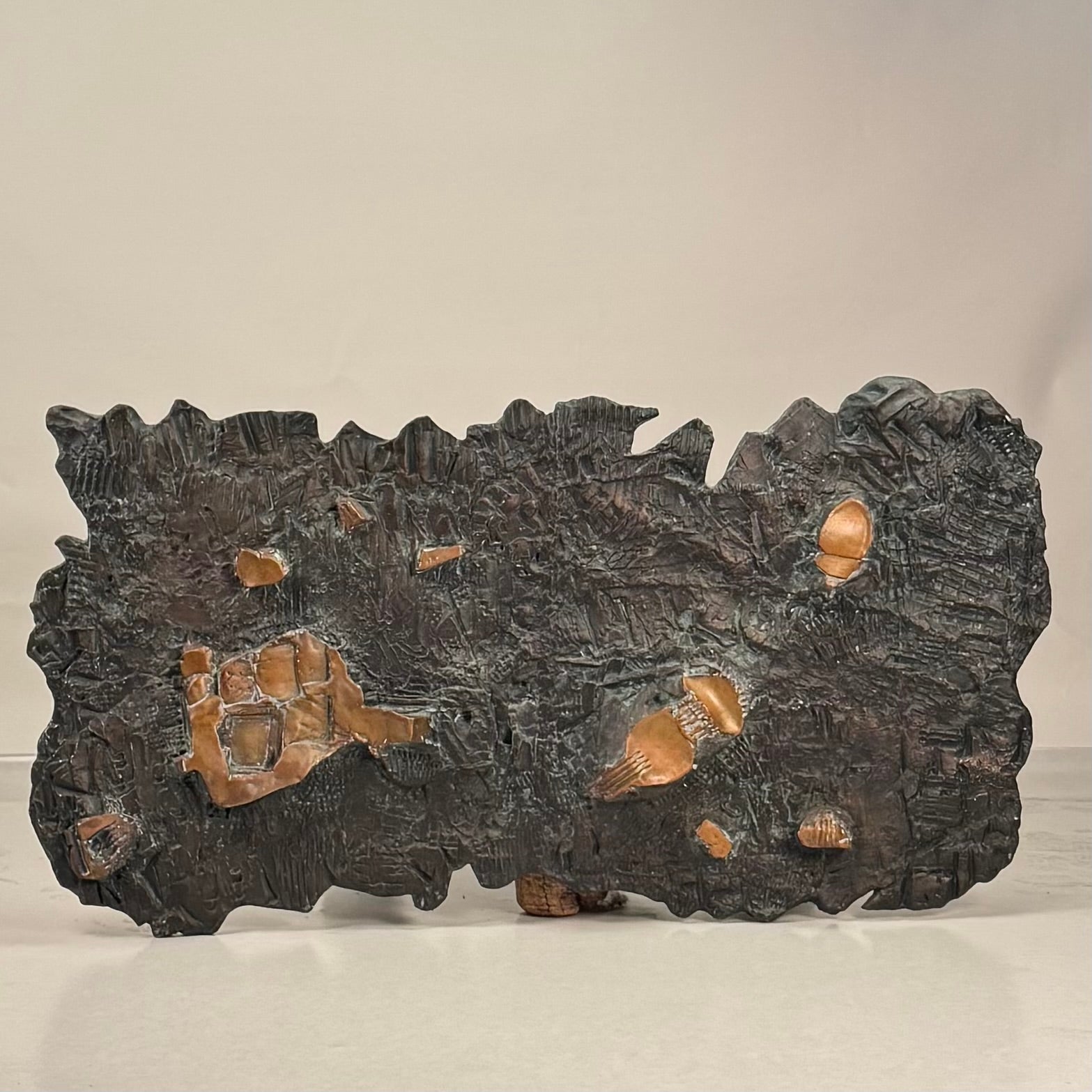 Large Brutalist Patinated Bronze Wall Sculpture by Enrico Donati