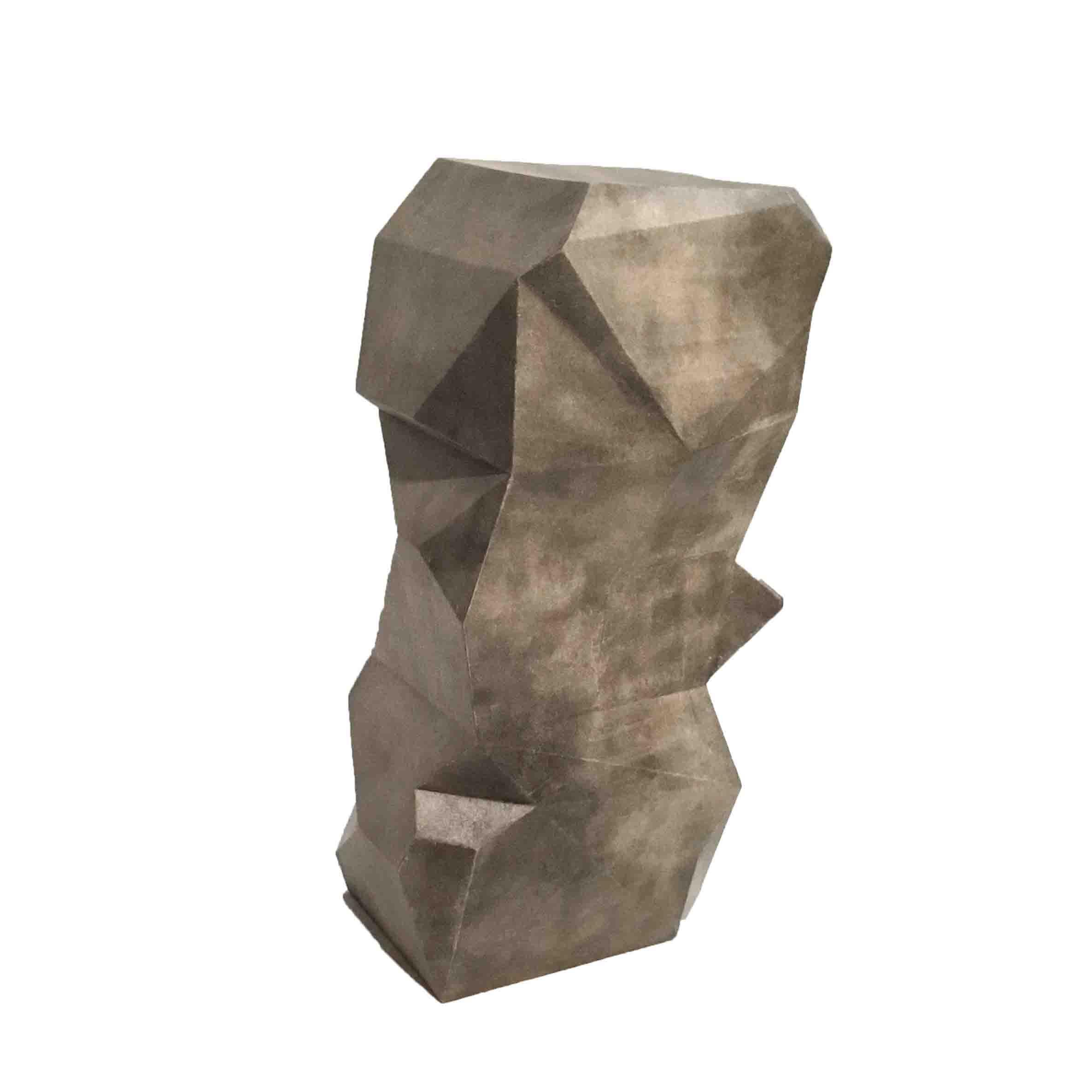 Mid-Century Modern Abstract Brutalist Pedestal Sculpture covered in light grey bark paper. Light weight and hollow. 

Focus on sculptural folds.
Measure: 48