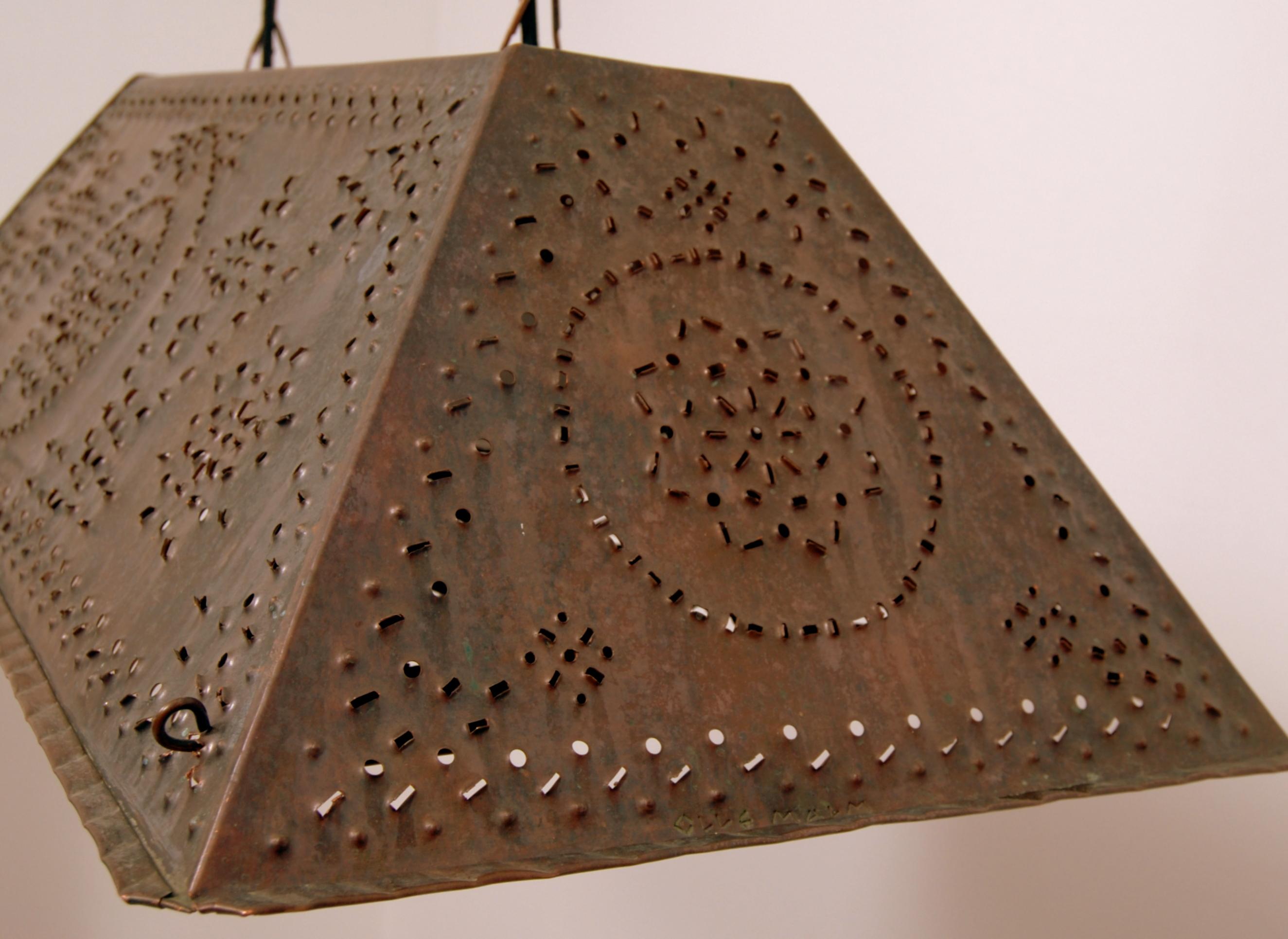 Large Brutalist Pendant in Patinated Copper by Olle Malm 2