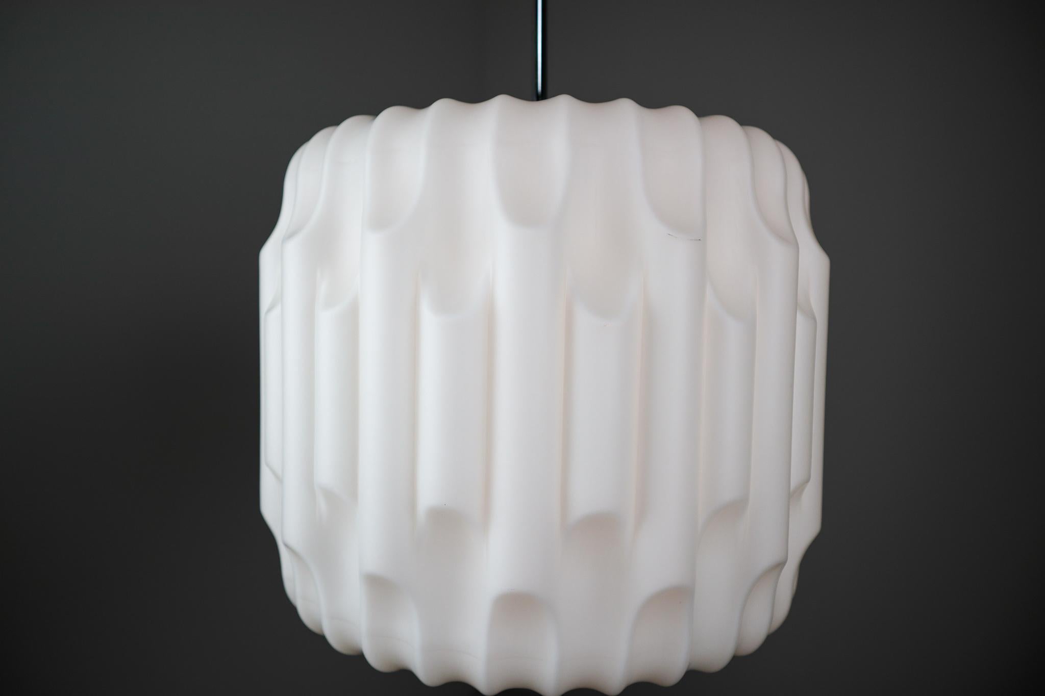 Mid-20th Century Large Brutalist Pendant in White Opaline Glass, France, 1960s