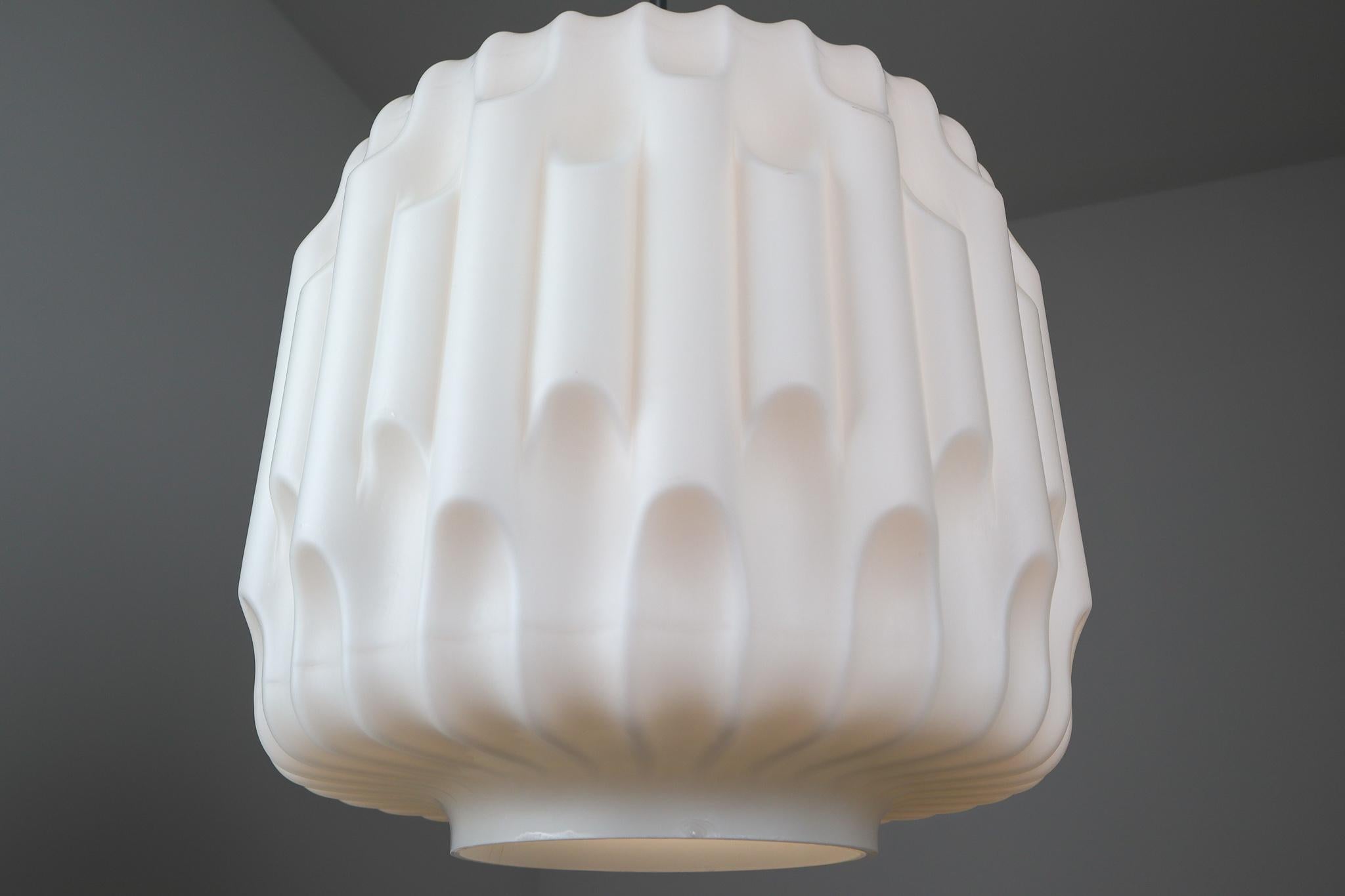 Large Brutalist Pendant in White Opaline Glass, France, 1960s 1